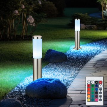 etc-shop LED Außen-Stehlampe, Leuchtmittel inklusive, Warmweiß, Stehleuchte Außenlampe RGB LED Fernbedienung dimmbar Edelstahl 4x