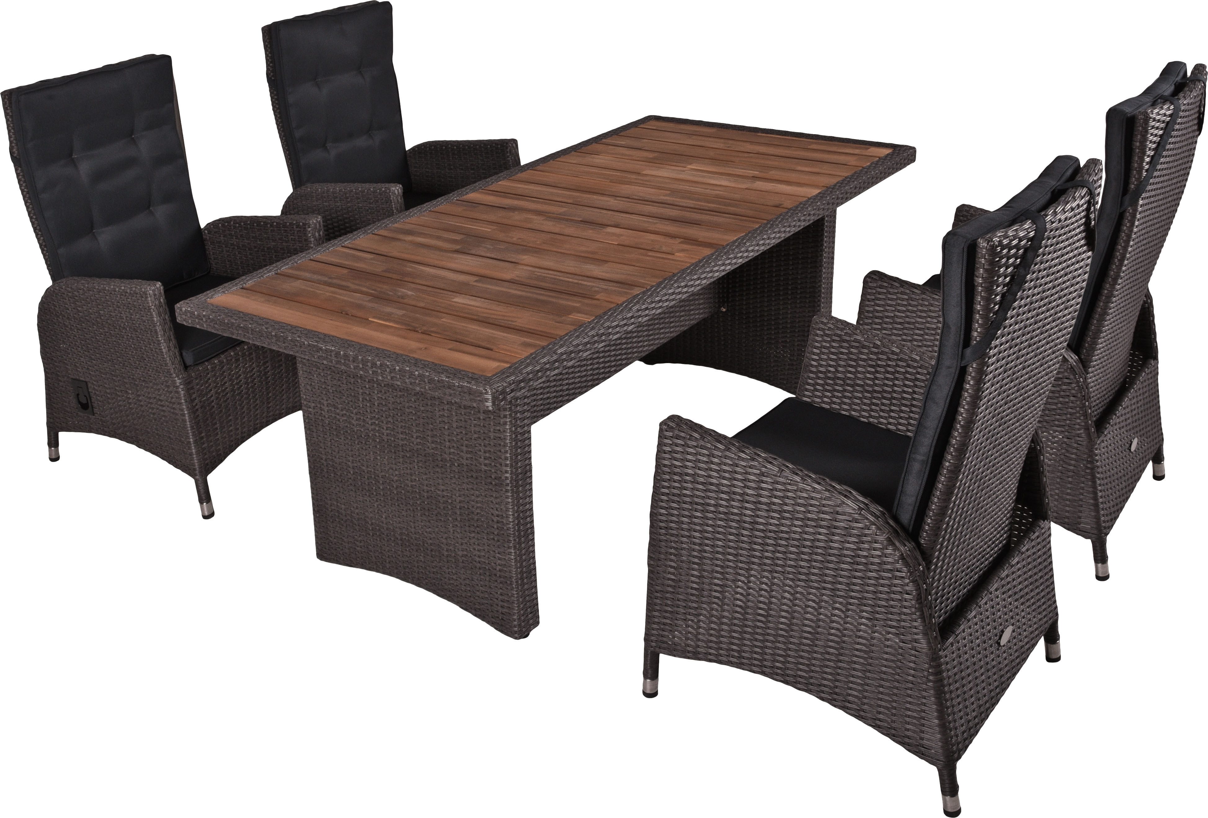 Garden Pleasure Garten-Essgruppe, Tischgruppe »BRAGA Set 07«, (Set, 7-tlg), 4 Sessel, mit Gasfedern, Tisch LxB: 180x90 cm, inkl Auflagen