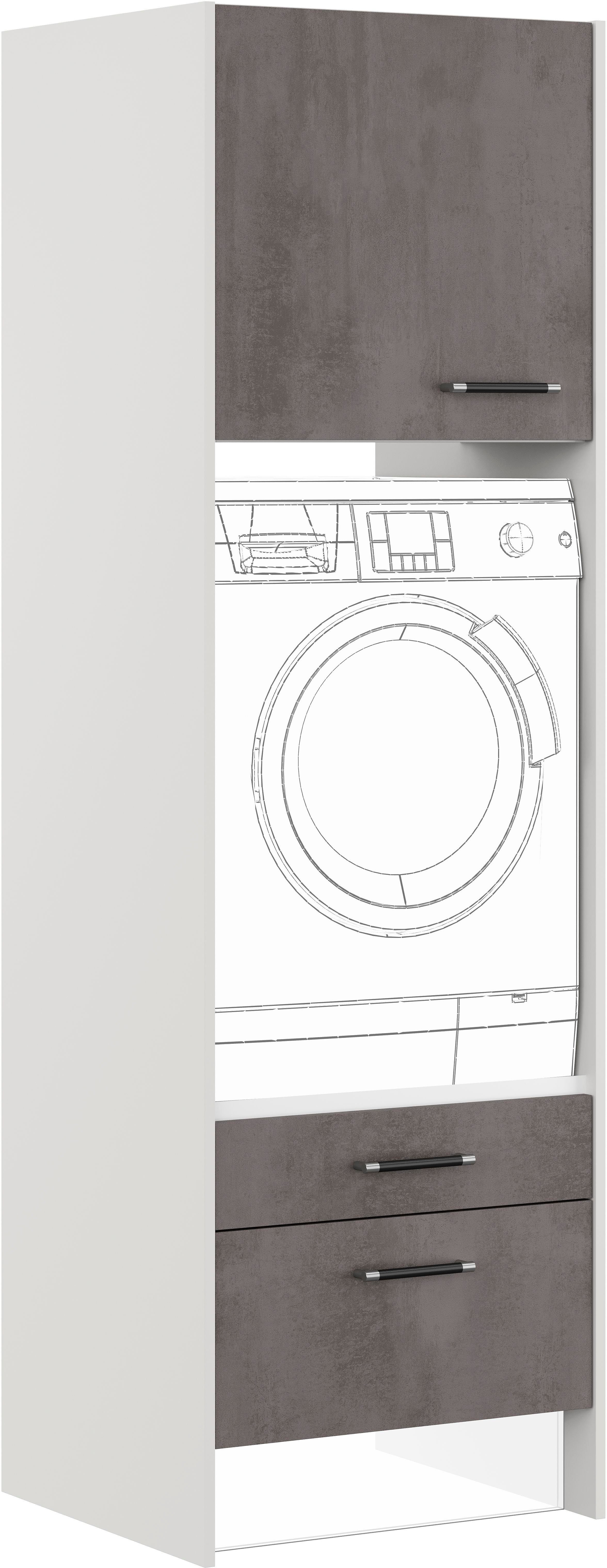 IMPULS KÜCHEN Waschmaschinenumbauschrank "Prag", Breite/Höhe: 64/206,2 cm, mit Soft-Close mit Wangen, Schubka., Auszug, verstellb. Fachböden, Auflagen