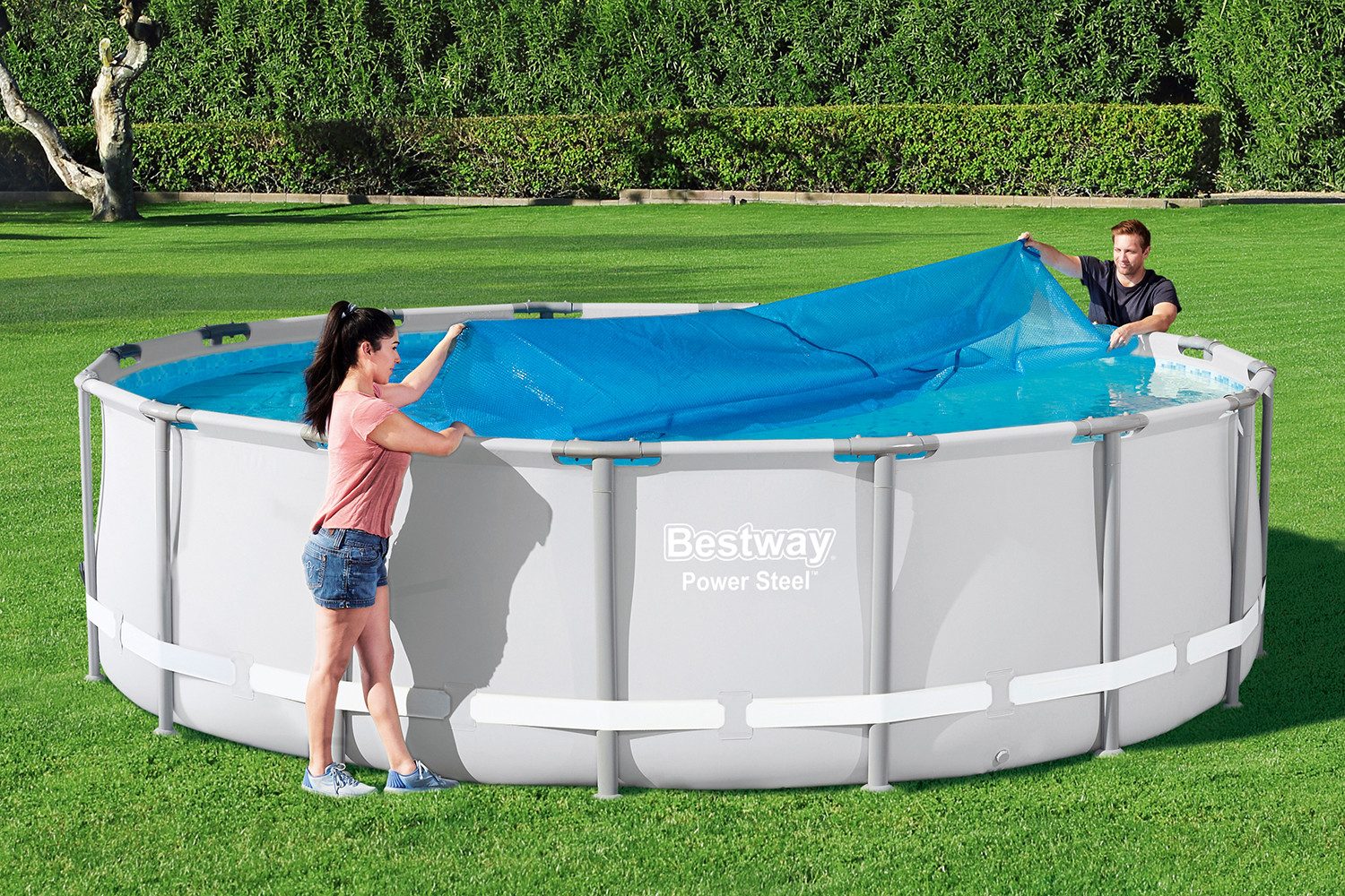 Bestway Solarabdeckplane Ø 462 cm (Packung, 1-St., Zur schnellen Erwärmung des Wassers bei Sonneneinstrahlung), blau, rund