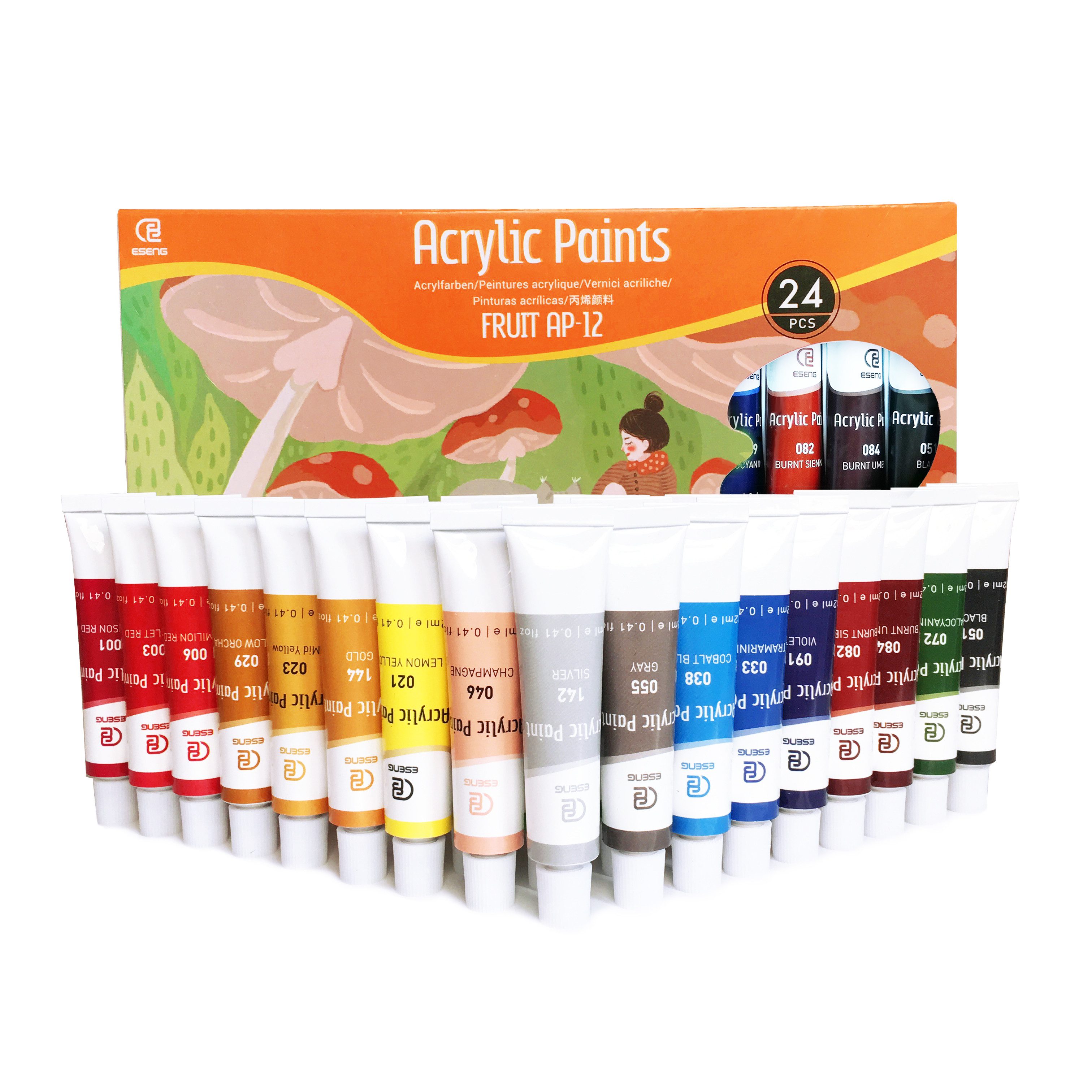 ESENG Acrylfarbe Premium FRUIT AP-12, 12-ml-Tuben, 12 & 24 Farben, für Leinwände, Holz