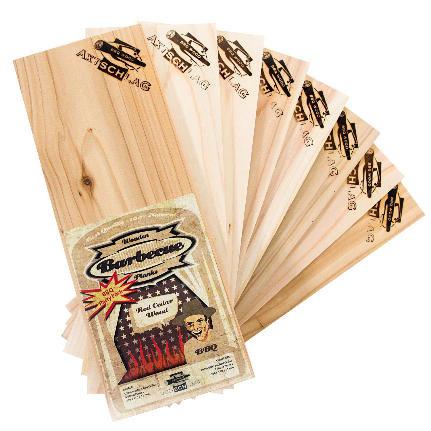 Axtschlag Aromaplanke Axtschlag Wood Plank Rotzeder BBQ Party Pack 8er Set, Holz