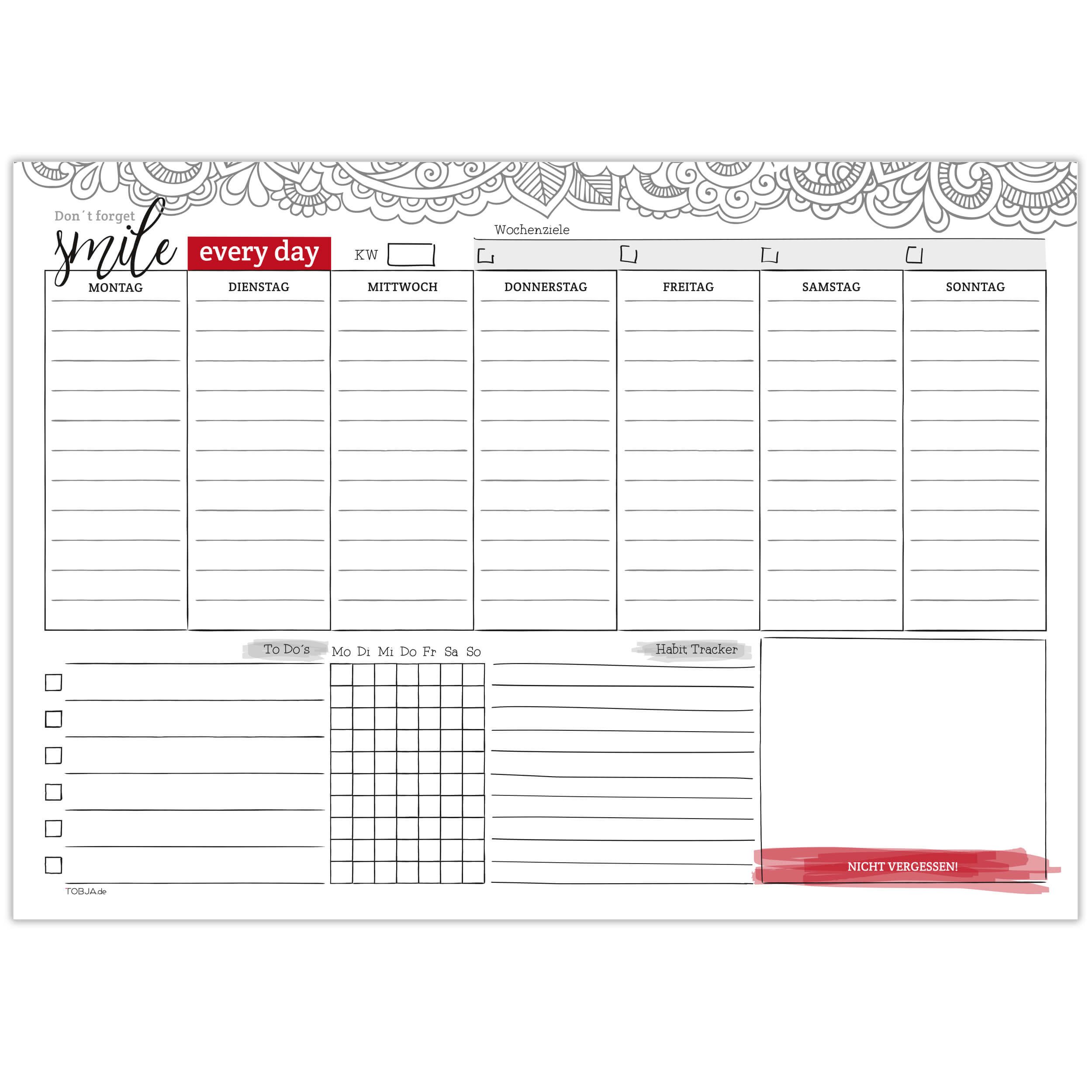 TOBJA Notizblock Wochenplaner A4 Block, A4