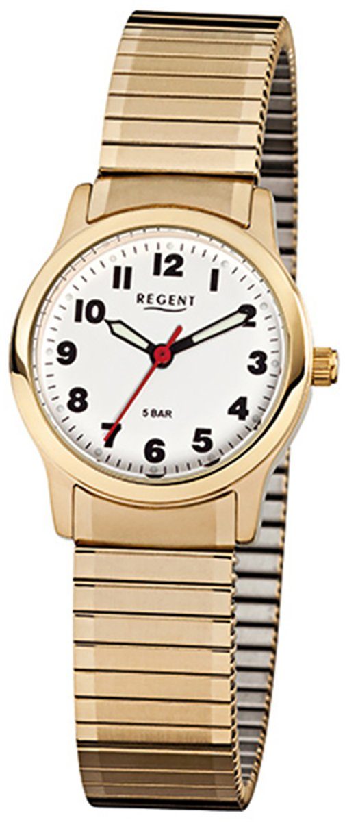 Regent Quarzuhr Regent Damen-Armbanduhr gold Analog F-896, (Analoguhr), Damen Armbanduhr rund, klein (ca. 28mm) Edelstahl, goldarmband