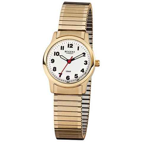 Regent Quarzuhr Regent Damen-Armbanduhr gold Analog F-896, (Analoguhr), Damen Armbanduhr rund, klein (ca. 28mm) Edelstahl, goldarmband