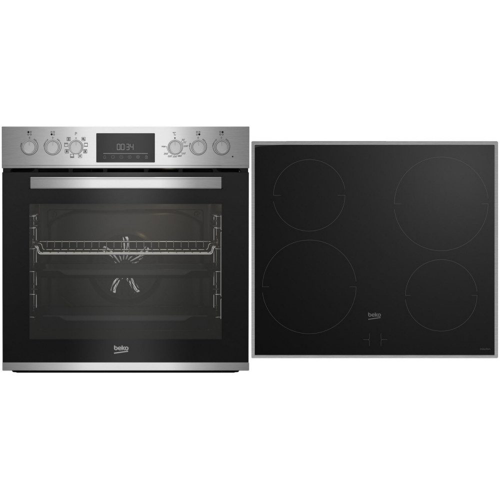 BEKO Induktions Herd-Set BBUM12341XE Einbauherd Set Induktionskochfeld Edelstahl