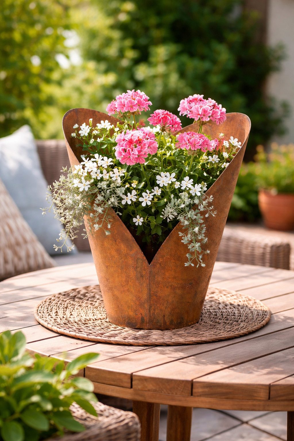 finehomegarden Blumentopf Rostfarbener Herzförmiger Metalltopf - Stilvolle Pflanzgefäß für (1 St), Terrasse Garten, Ø22cm, H26cm – Pflanzgefäß im industriellen Design
