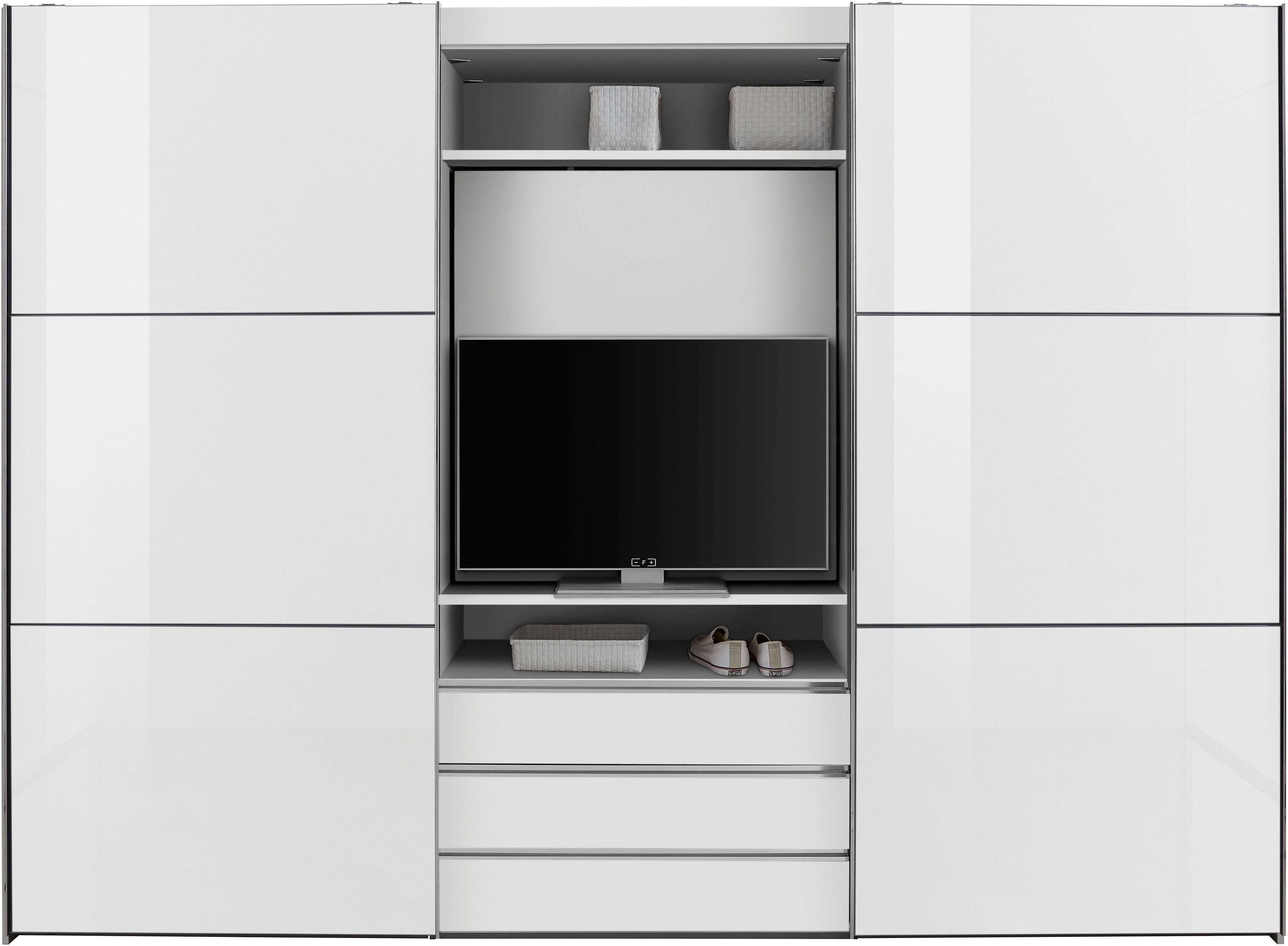 Fresh To TV-Element Magic Schwebetürenschrank Außentüren mit drehbaren Go Weißglas weiß