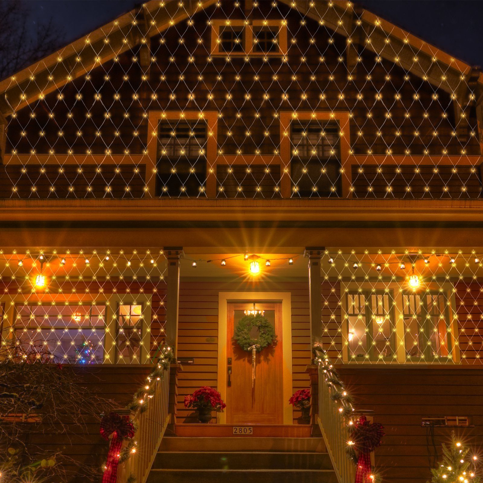Salcar LED-Lichterkette »3x2m LED Lichternetz Außen Lichterkette Garten  Weihnachten 31V«, 8 Beleuchtungsmodi und Memory-Funktion, IP44, Warmweiß