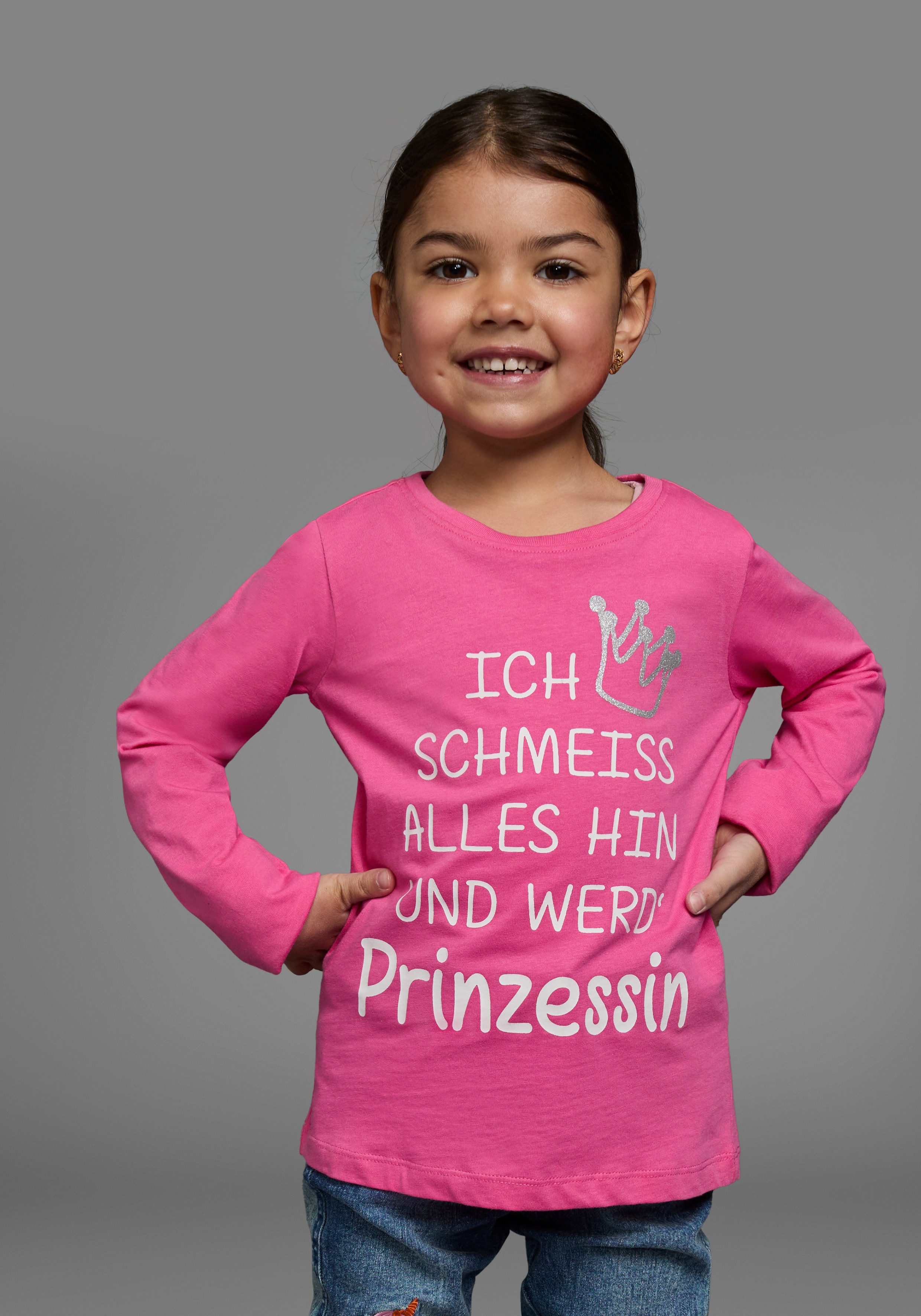 KIDSWORLD Langarmshirt Ich schmeiss alles hin und werd´ Prinzessin Sprücheshirt, langärmlig, Basic-Passform, mit Glitzerdruck