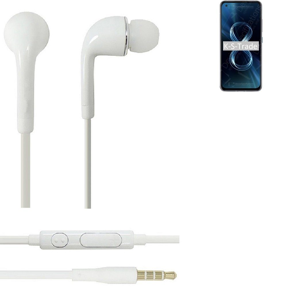 K-S-Trade für Asus Zenfone 8 In-Ear-Kopfhörer (Kopfhörer Headset mit Mikrofon u Lautstärkeregler weiß 3,5mm)