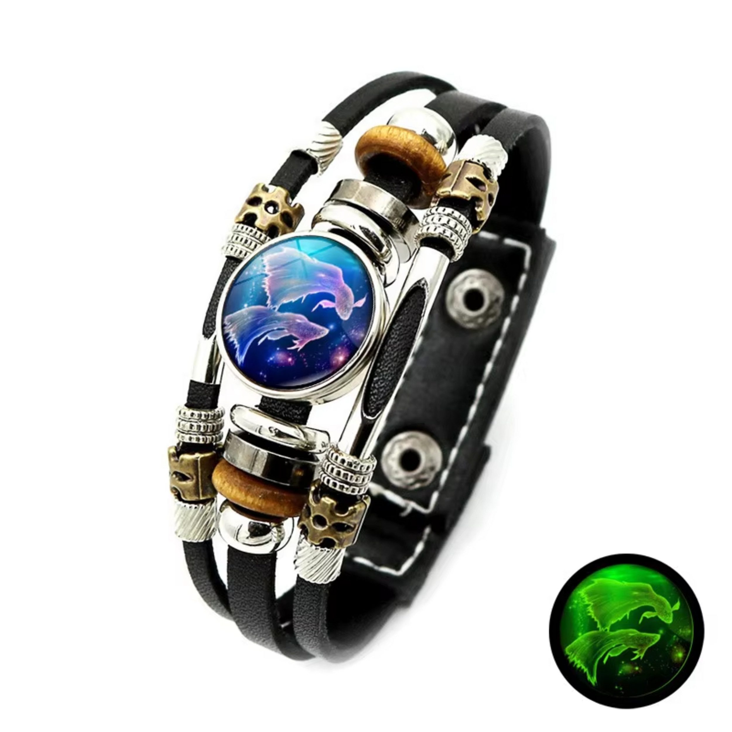 Stelby Armband mit Gravur Armband Sternzeichen Fische mit 3D Gravur im Glas (Weihnachtsgeschenk, Geburtstagsgeschenk, Valentinstaggeschenk, modern, minimalistisch), langlebig, pflegeleicht, unisex
