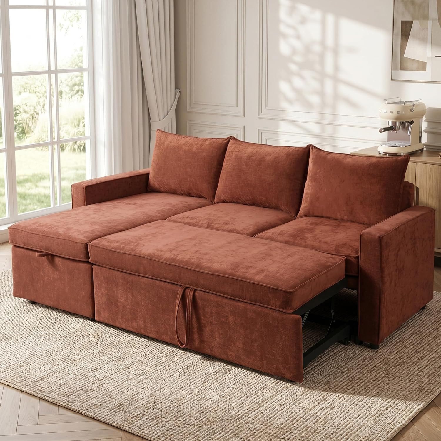 Jiexi 3-Sitzer Sofa Mit Schlaffunktion, Klappsofa Sofa 3 Sitzer, Geeignet Wohnzimmer