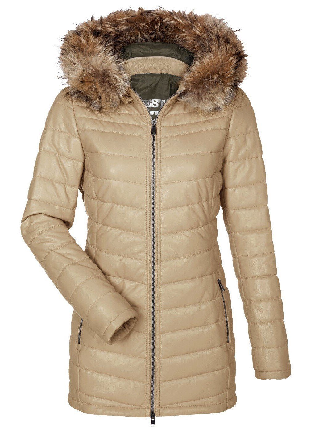 Milestone Steppmantel Asimo aus feinstem Lammleder mit Pelzkragen