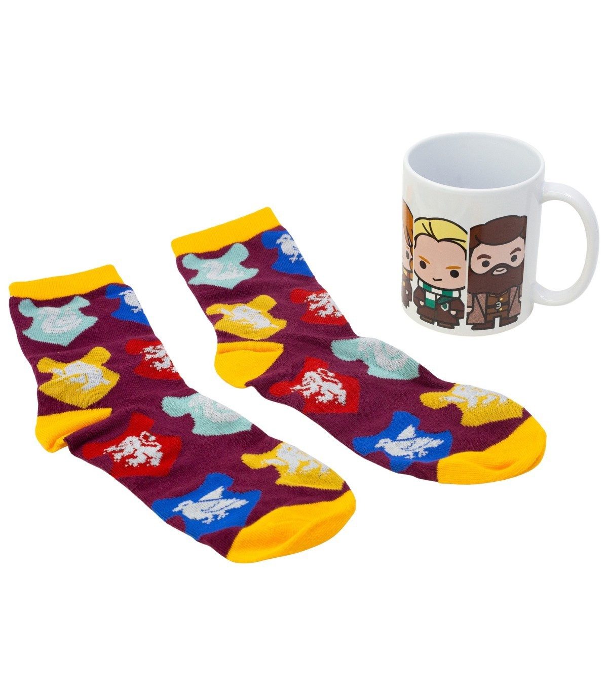 Harry Potter Tasse Chibi Geschenkset mit Keramiktasse und Socken Größe 31 bis 38, 2-tlg., Keramik, Textil, Geschenkset mit Keramiktasse und Socken