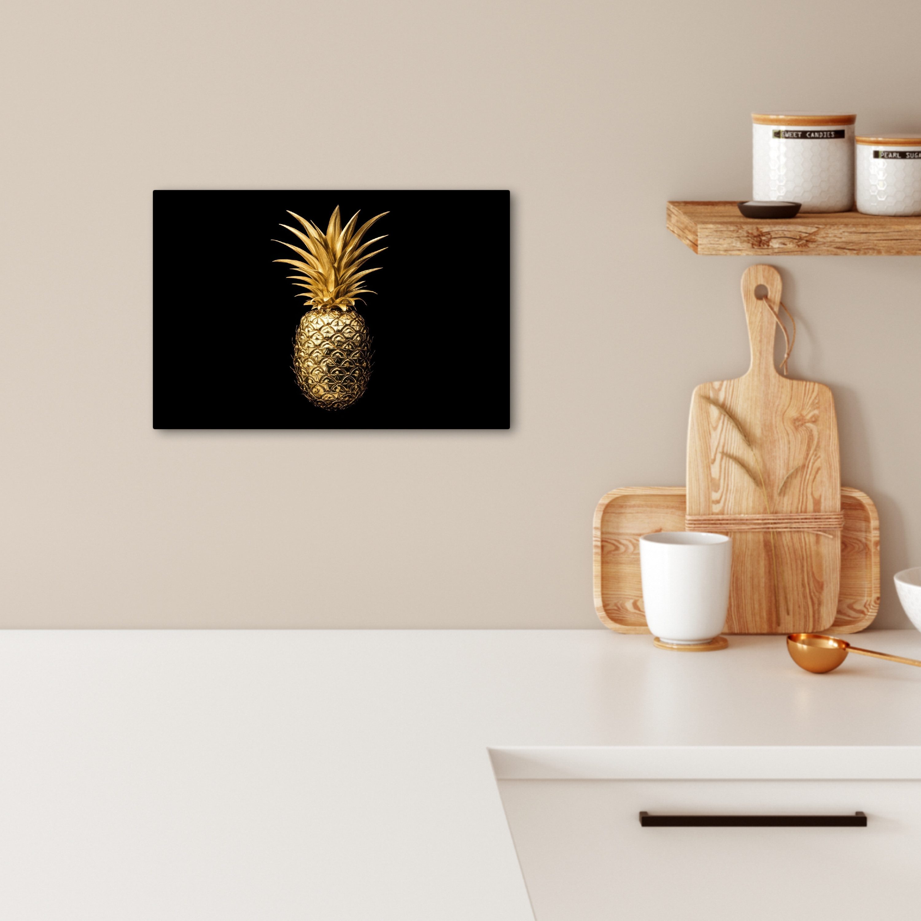 OneMillionCanvasses® Leinwandbild Ananas - Schwarz - Gold - Luxus, Fotodruc günstig online kaufen