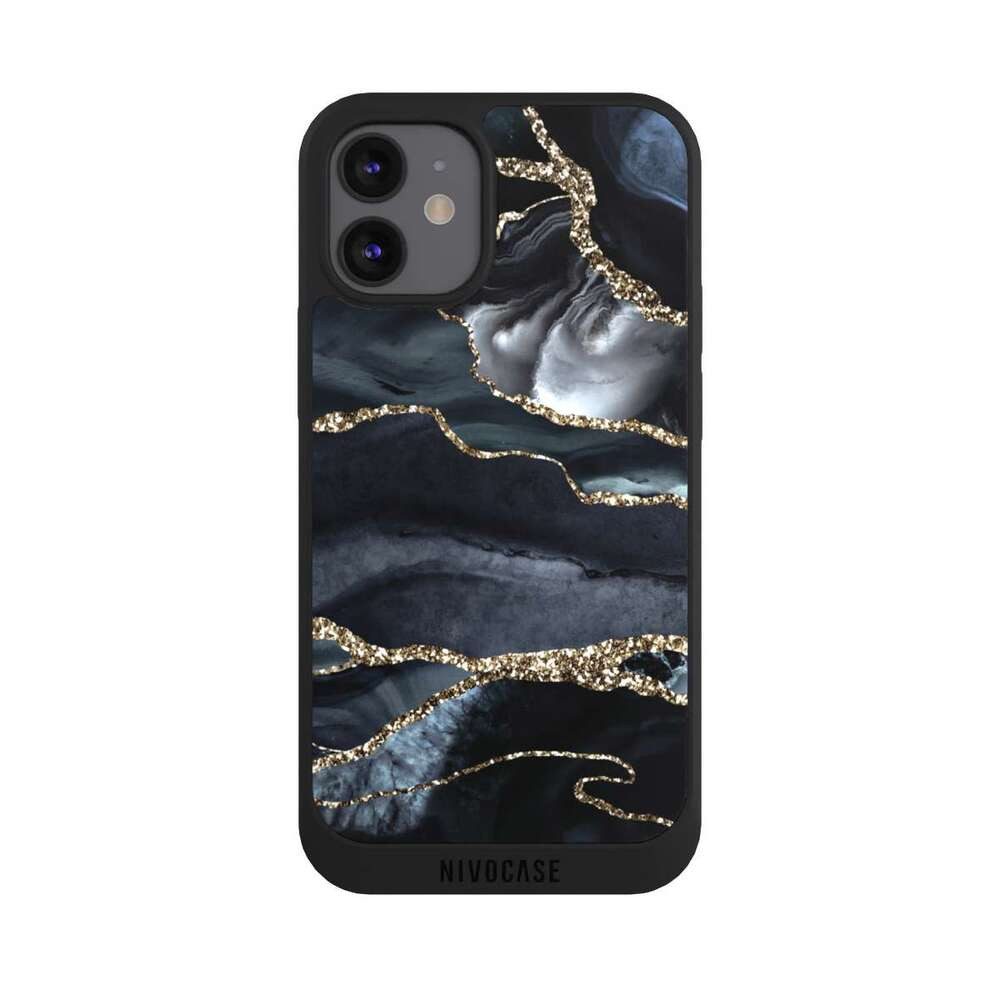 NIVOCASE Handyhülle Glitzer Look Marmor Trends Dark marble gold Glitter look, Apple iPhone 12 mini Handyhülle Hülle NIVOpure Case Schwarz