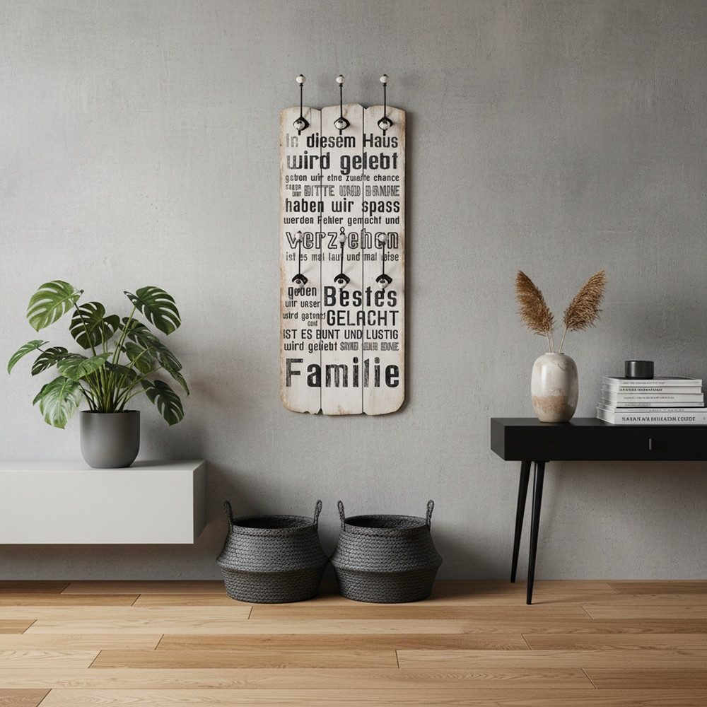 Feel2Home Wandgarderobe Wandgarderobe 100x40cm Familie 6 Kleiderhaken Flurpaneel Holz Deko (Stück, 1 St., Stück), Unkomplizierte Befestigung an der Wand