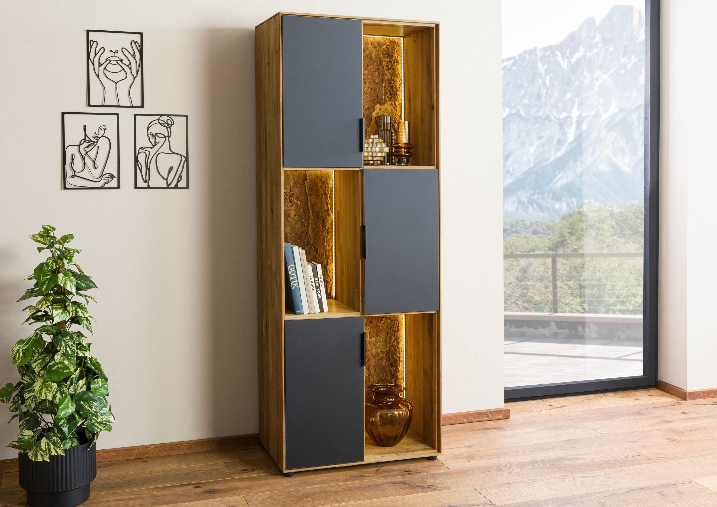 Massivmoebel24 Bücherregal LINDAU, 1-tlg., Wildeiche 76x43x203 natur geölt LINDAU #23