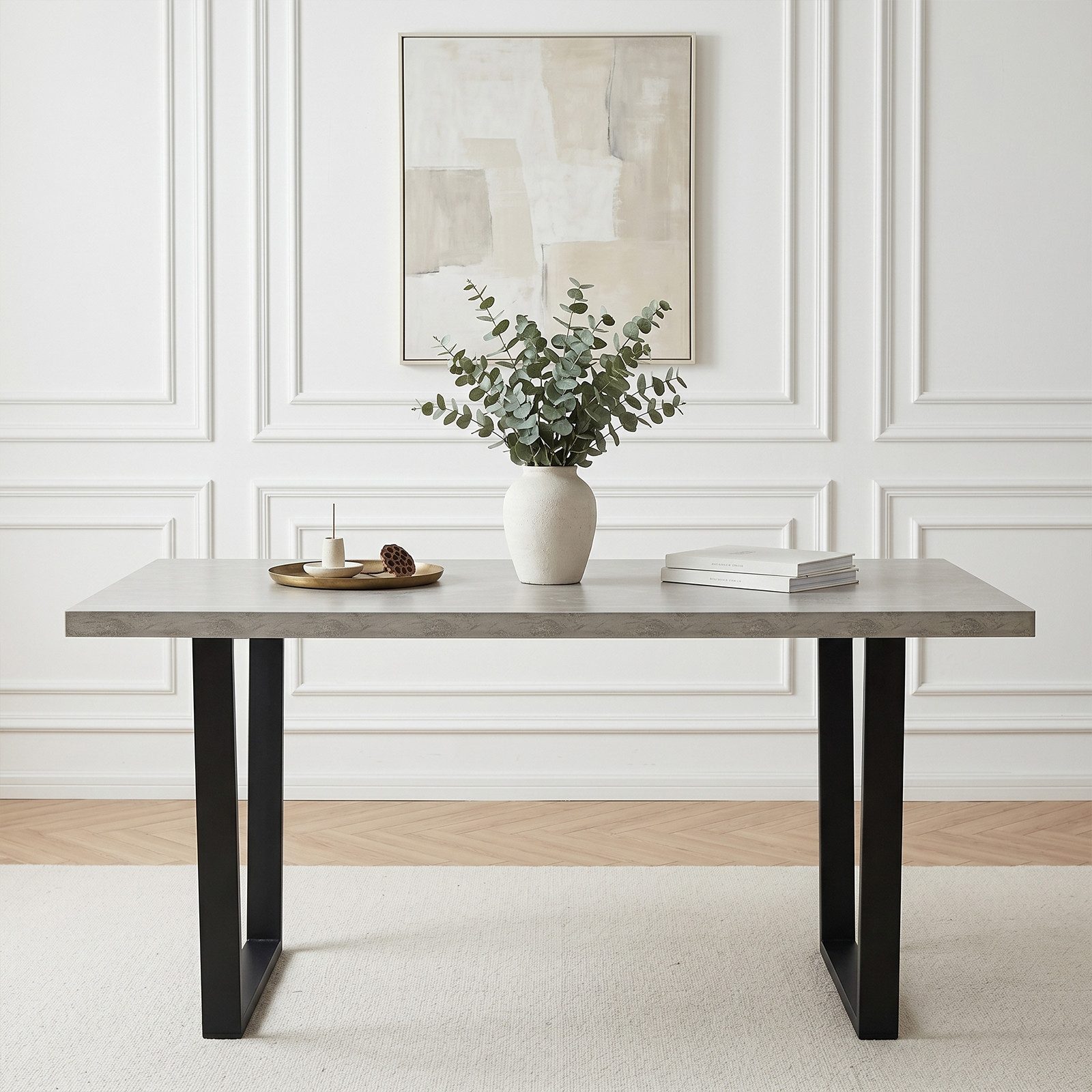 Jiexi Esstisch Esstisch 110x70cm rechteckig MDF-Platte mit U-Metallgestell
