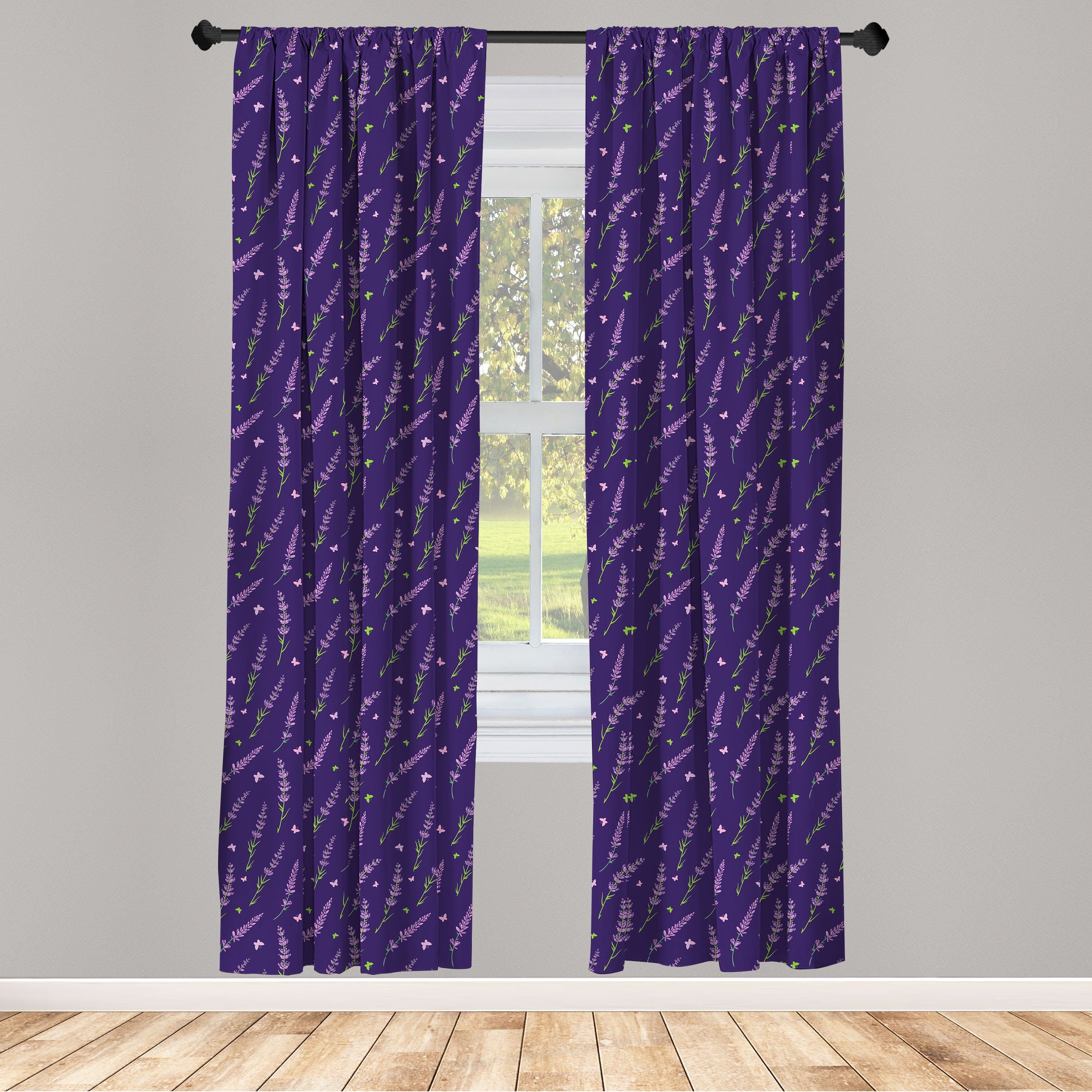 Gardine Vorhang für Wohnzimmer Schlafzimmer Microfaser, Dekor, und Schmetterlinge Dunkelviolett Mit Blumen Abakuhaus