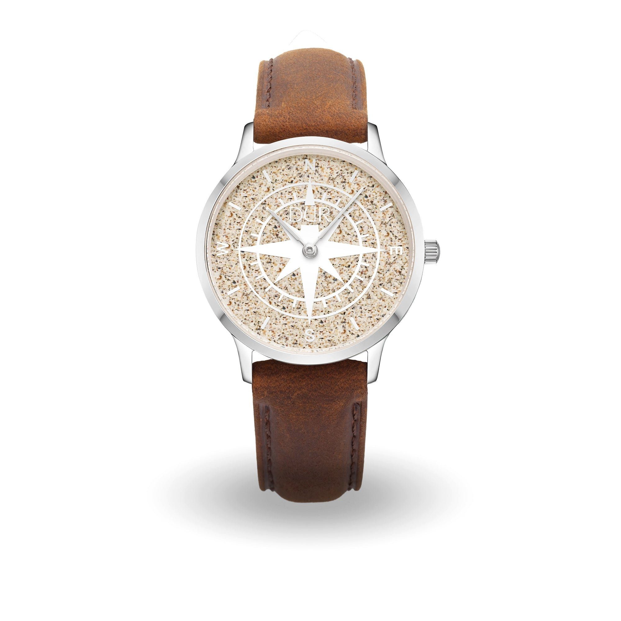 DUR Luxusuhr DUR Schmuck: Uhr 40er "Kompass" mit Strandsand, Lederband braun, DW009
