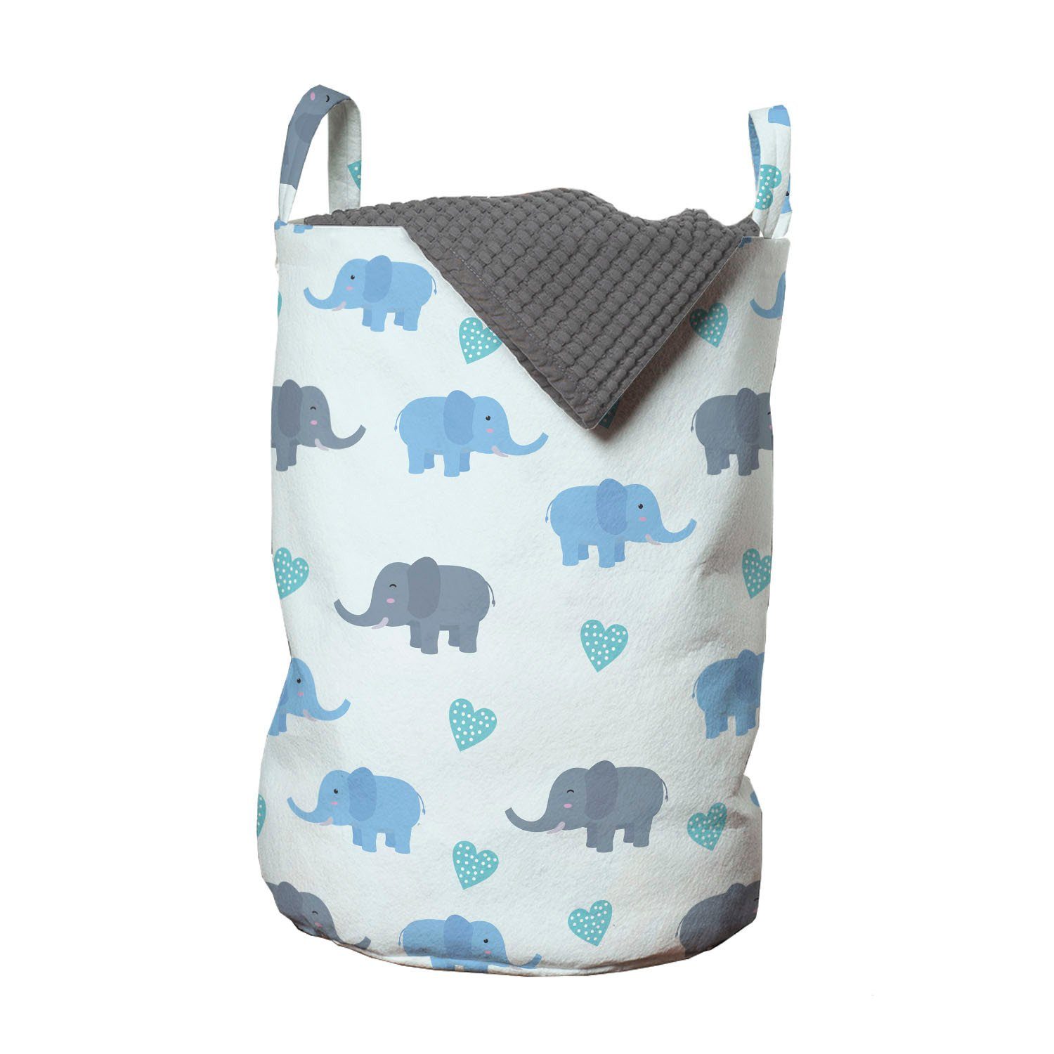 Abakuhaus Wäschesäckchen Wäschekorb mit Griffen Kordelzugverschluss für Waschsalons, Elefant Große Tiere punktierte Herzen