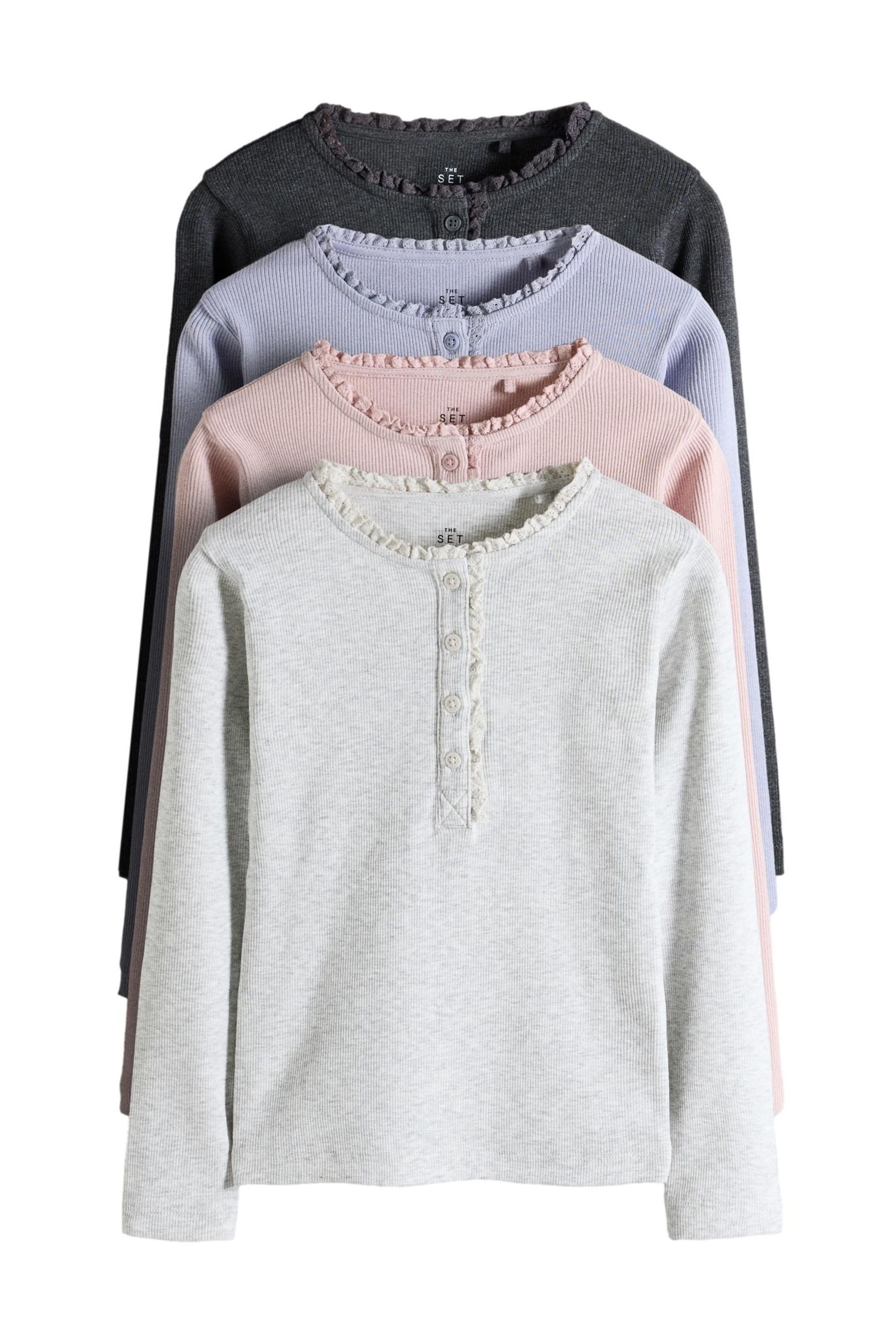The Set Henleyshirt The Set Henley-Langarmshirts mit Spitze, 4er-Pack (4-tlg)