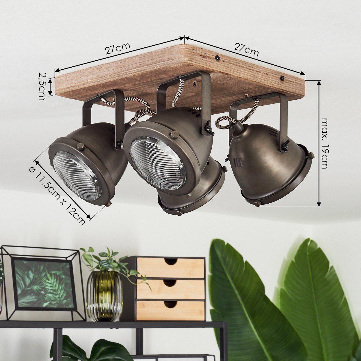 Braun, Deckenlampe Spot »Gavi« dreh-/schwenkbar, Leuchtmittel, in Metall/Holz hofstein im ohne Lampenschirm Deckenleuchte dimmbare 4xGU10, aus Retro-Design