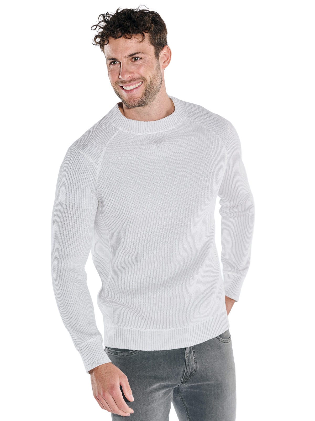 emilio adani Rundhalspullover Herren Rundhals Pullover, Hellgrau günstig online kaufen