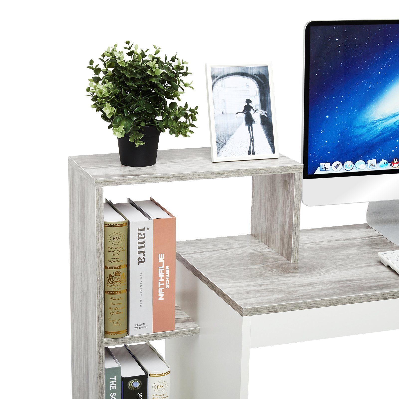 Ablagefach, mit Weiß+Grau Mondeer Computertisch, Schreibtisch