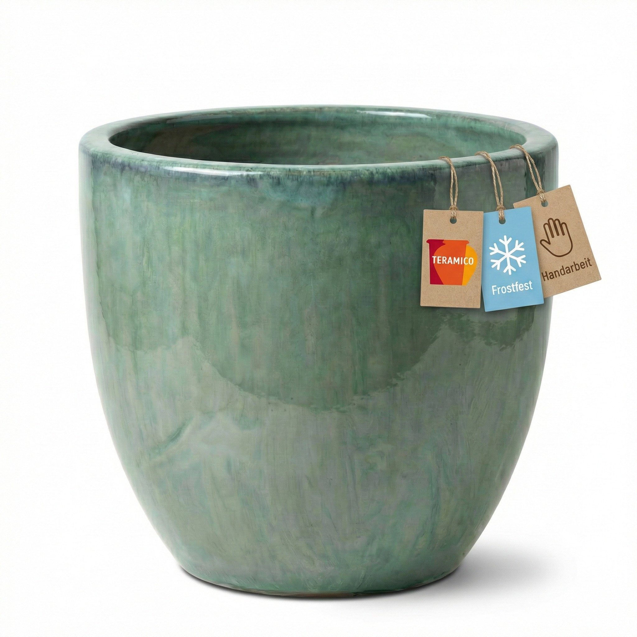 Teramico Pflanzkübel Keramik Pflanzgefäß Eggpot, Grün, Ø 48 cm, Steinzeug handgefertigt, 100% Frostfest