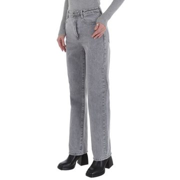 Ital-Design Relax-fit-Jeans Damen Freizeit Used-Look High Waist Jeans in Grau