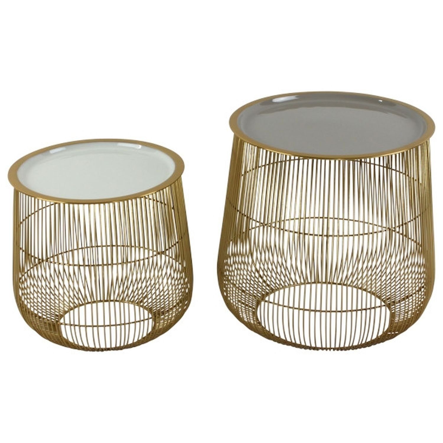 Beistelltisch S/2 tlg. Beistelltisch Cage - gold/creme/taupe - Metall - 35x38 cm (S) 30x31 cm (L) 35x38 cm