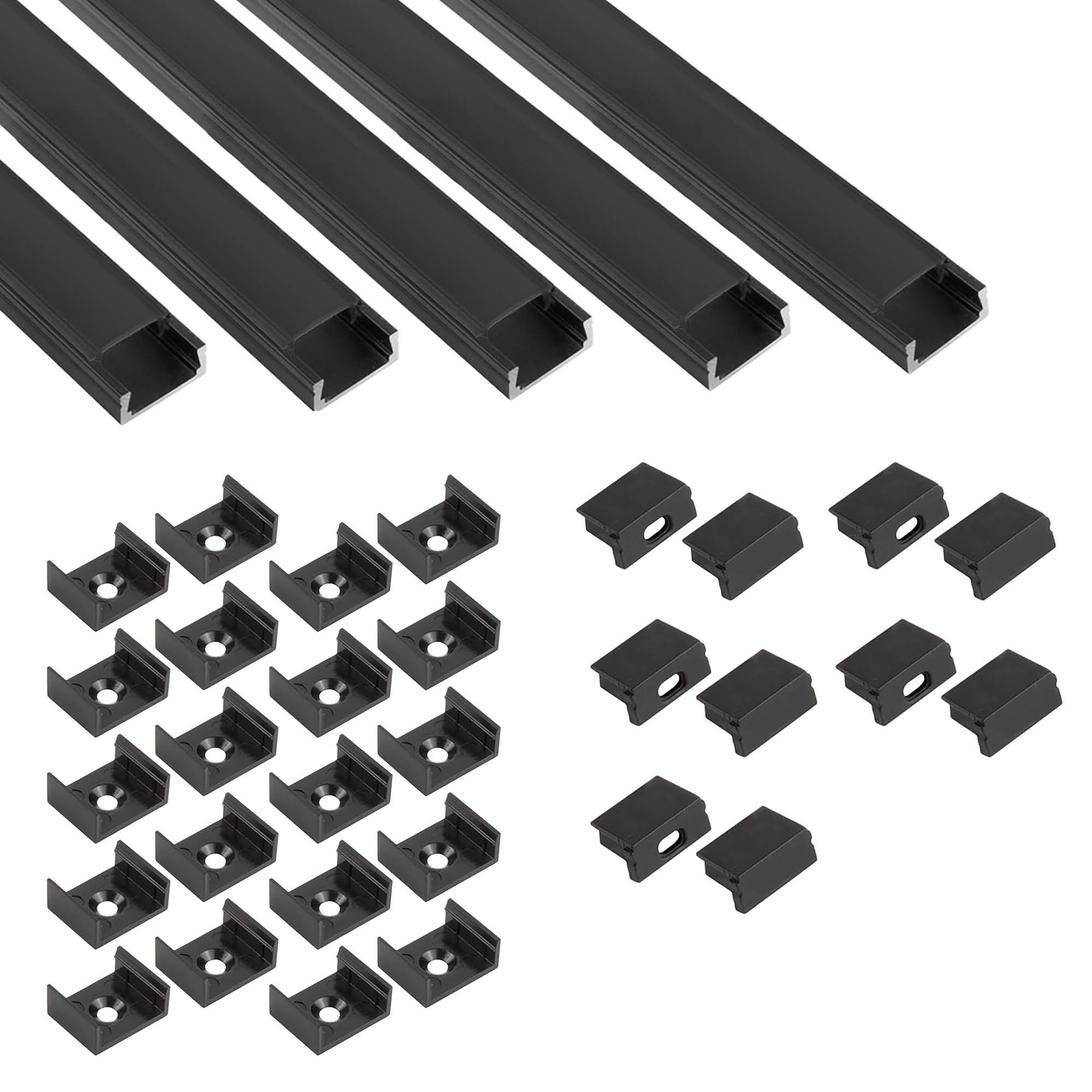 tktrading24 LED-Stripe-Profil 5x A15 LED Profil 2m - Schwarz inkl. Abdeckung, Halter & Endkappen