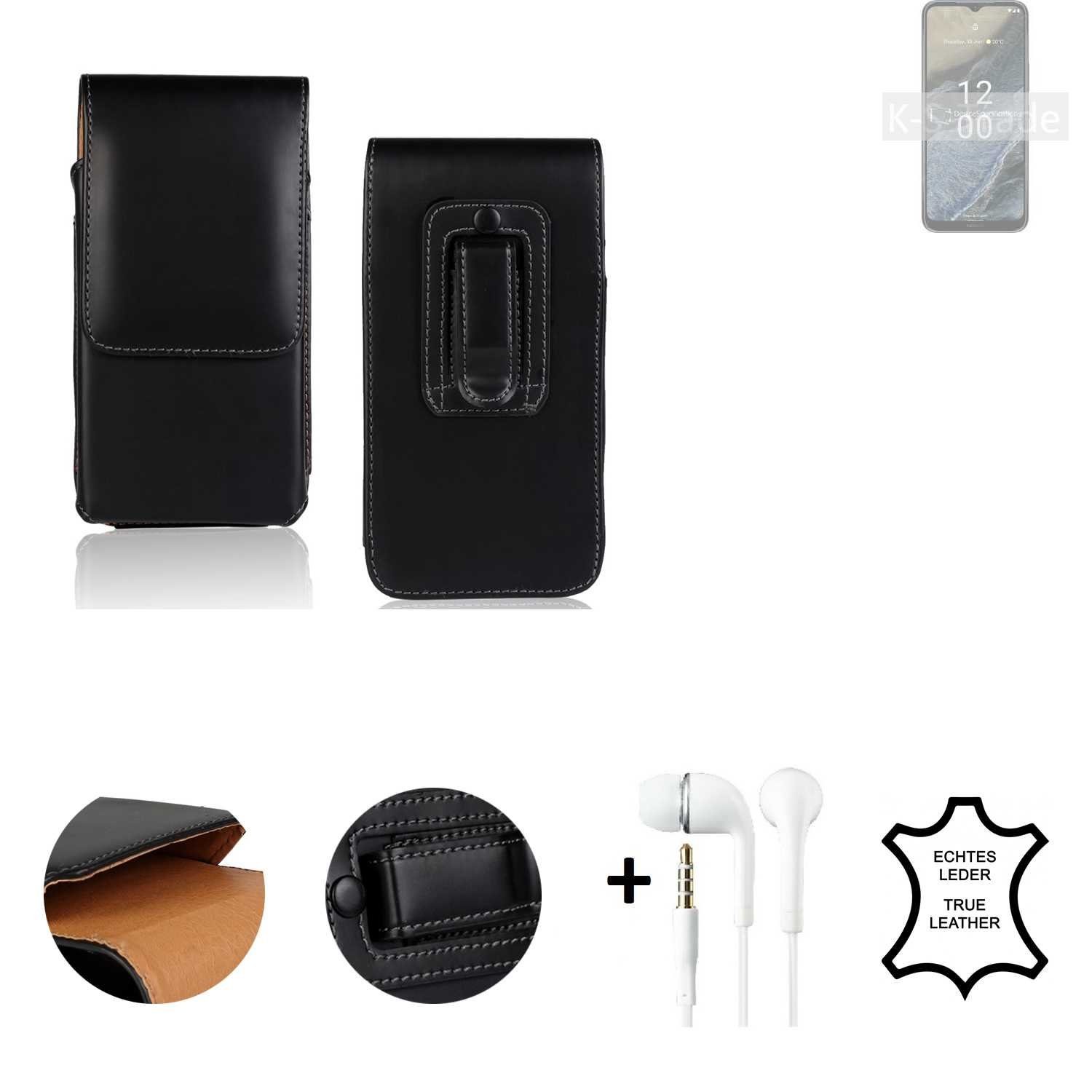 K-S-Trade Handyhülle für Nokia G11 Plus, Leder Gürteltasche + Kopfhörer Seitentasche Belt pouch Holster