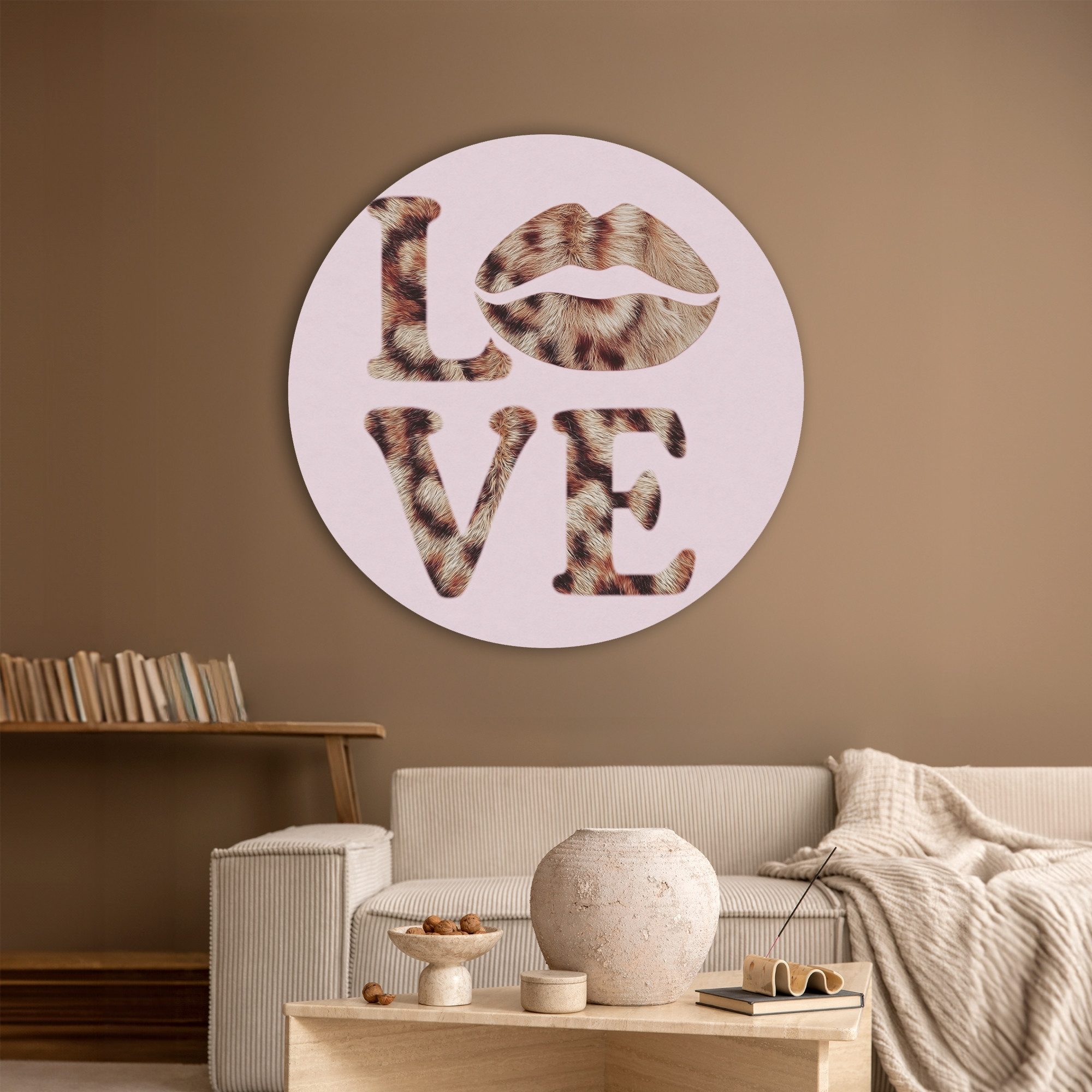 MuchoWow Gemälde Text - Liebe - Panthermantel - Hellrosa, Fotodruck (1 St), Wandkreis XXL, Wandpaneele, Schalldämmung, Akustikbilder 90x90 cm