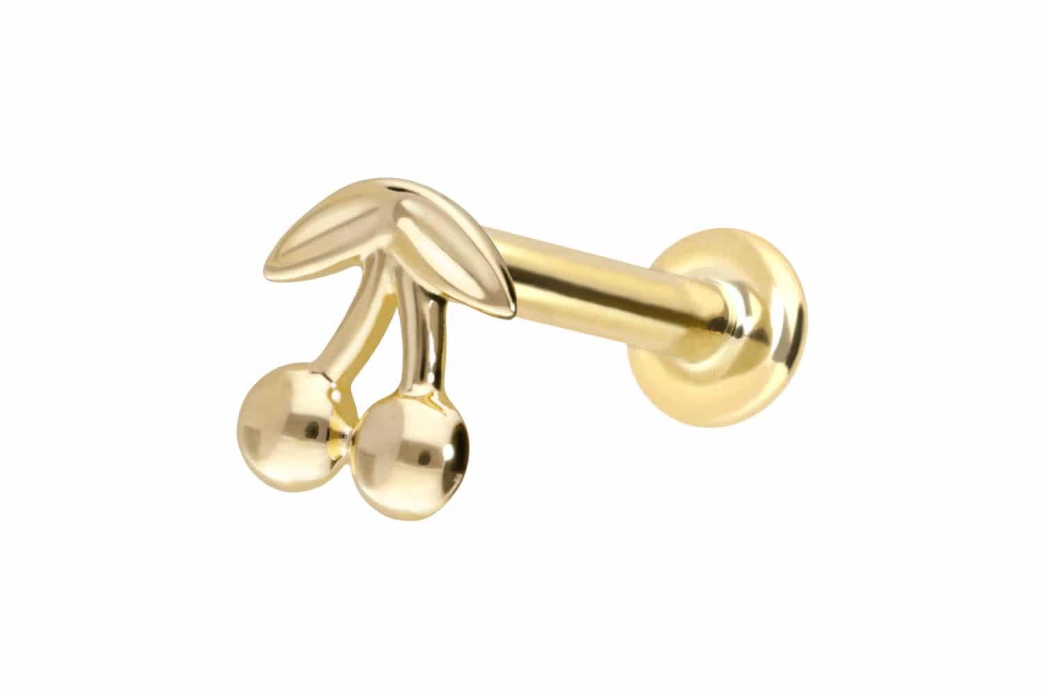 Piercing-Set 14 Karat Gold Labret mit Push Fit KIRSCHEN