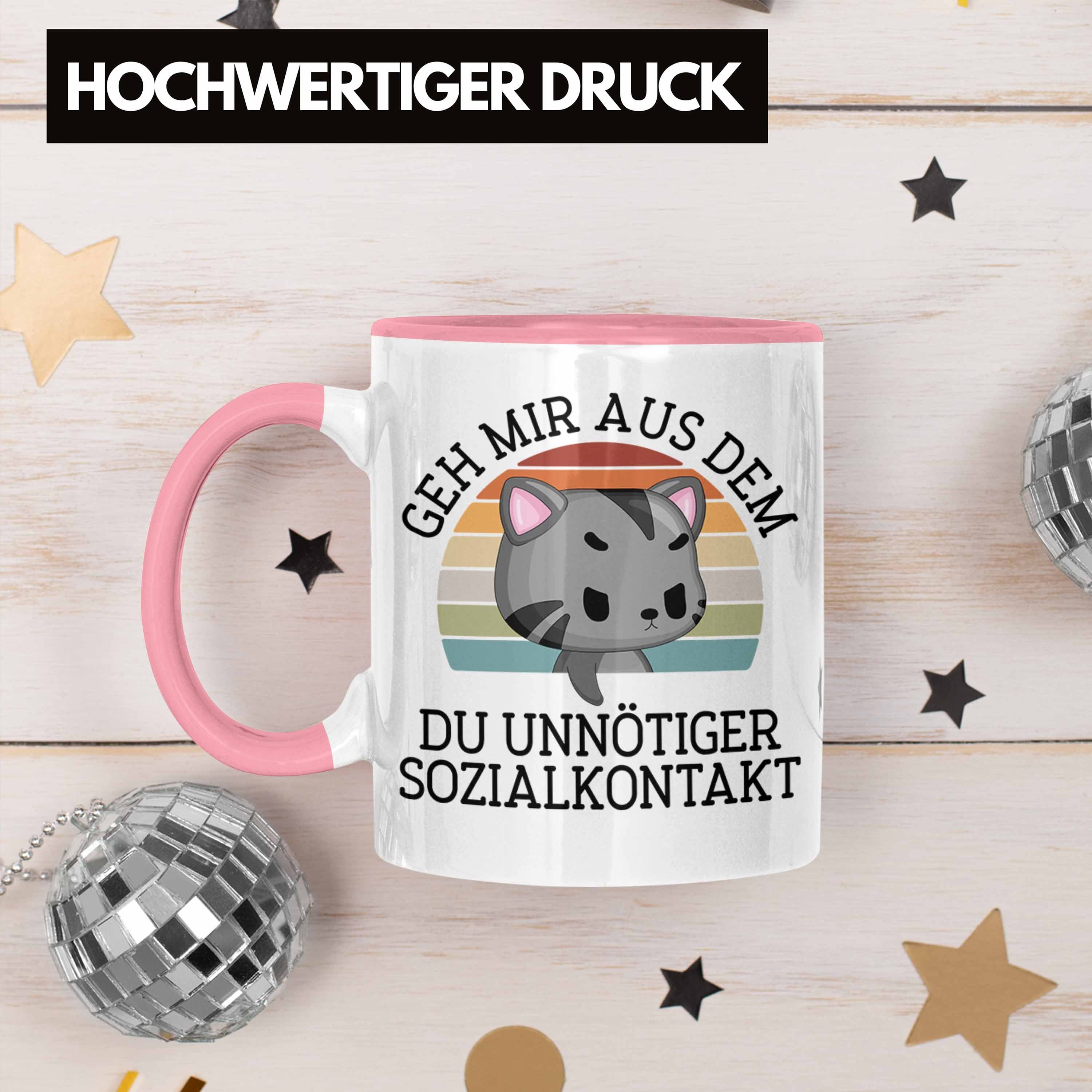 Dem Geschenk Witzige Trendation Geh Trendation Weg Mir Katze Lustige Tasse Männer für Du - Frauen Tasse Sozialkontakt Rosa Tasse Aus Unnötiger