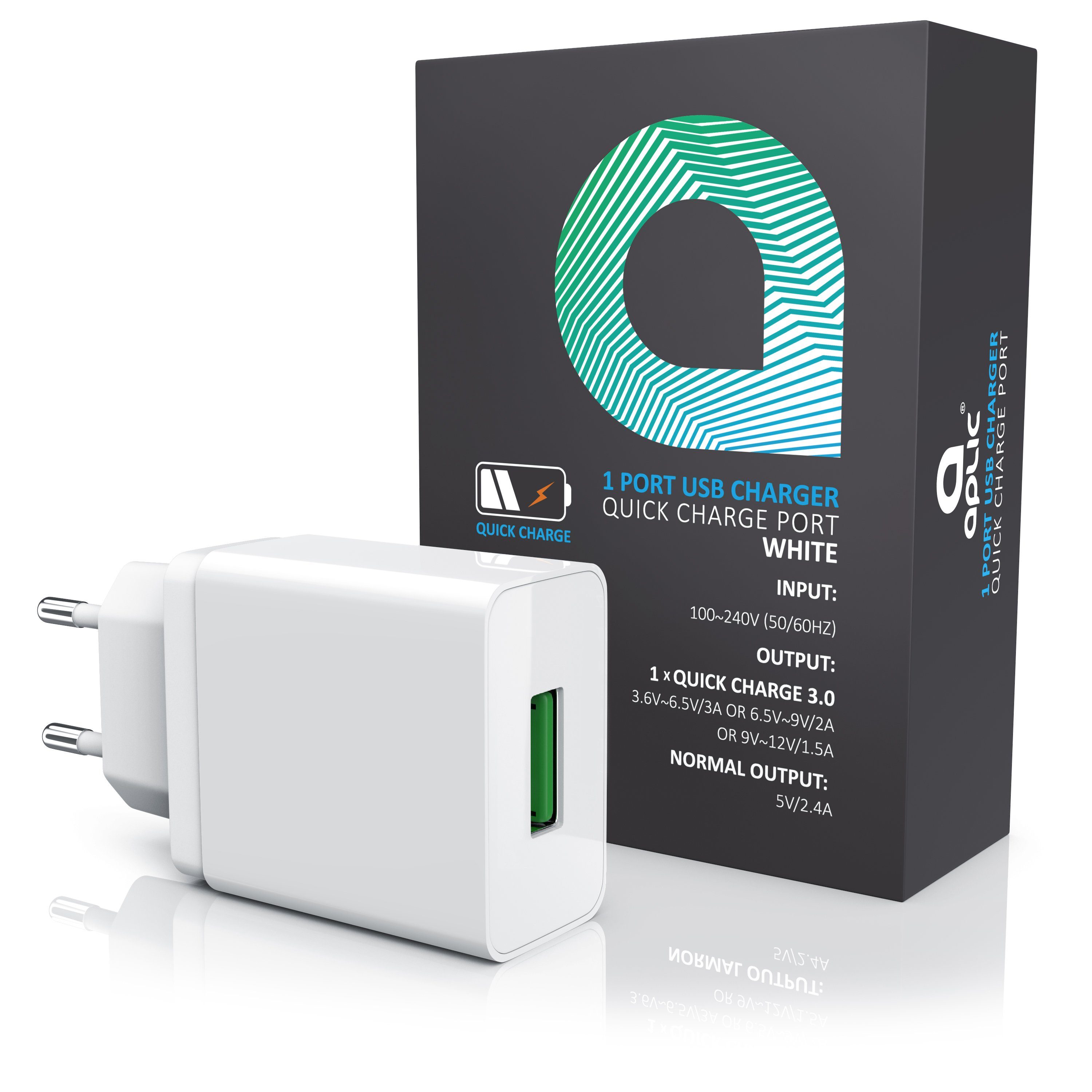 Aplic mit Schnellladefunktion, 18W Quick Charge 3.0, Ladeadapter, Netzteil USB-Ladegerät (3000 mA, 1-tlg., Quick Charge 3.0 USB-Ladegerät 1x USB A QC 3.0 Port / max. 3A über QC)
