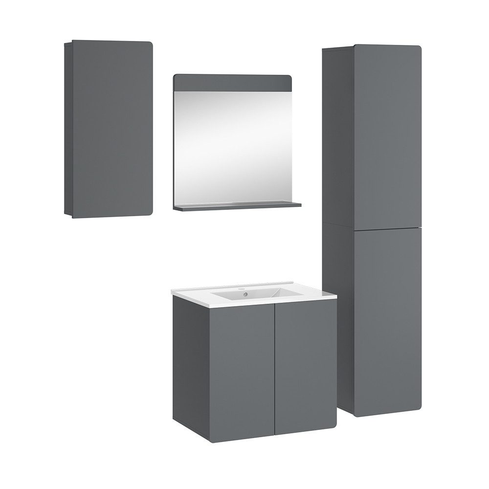 Vicco Badmöbel-Set Izan, Grau, 4 Teile, günstig online kaufen