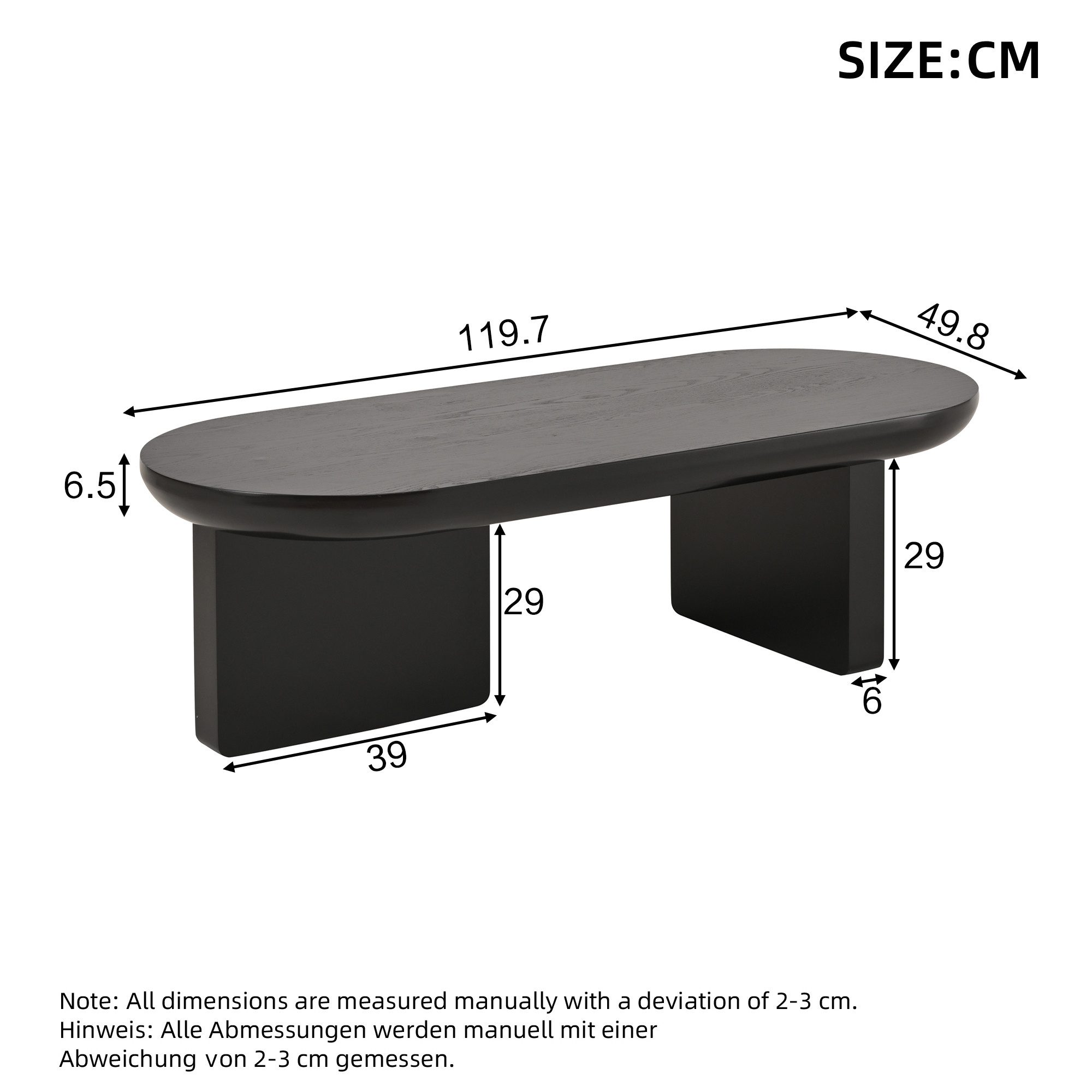 KLAM HOME Couchtisch Moderner ovaler Couchtisch minimalistischer Wohnzimmertisch Schwarz (Stabiler MDF Kaffeetisch praktische Ablage für Wohnräume), Vielseitiger Beistelltisch schlichte Optik für jeden Einrichtungsstil