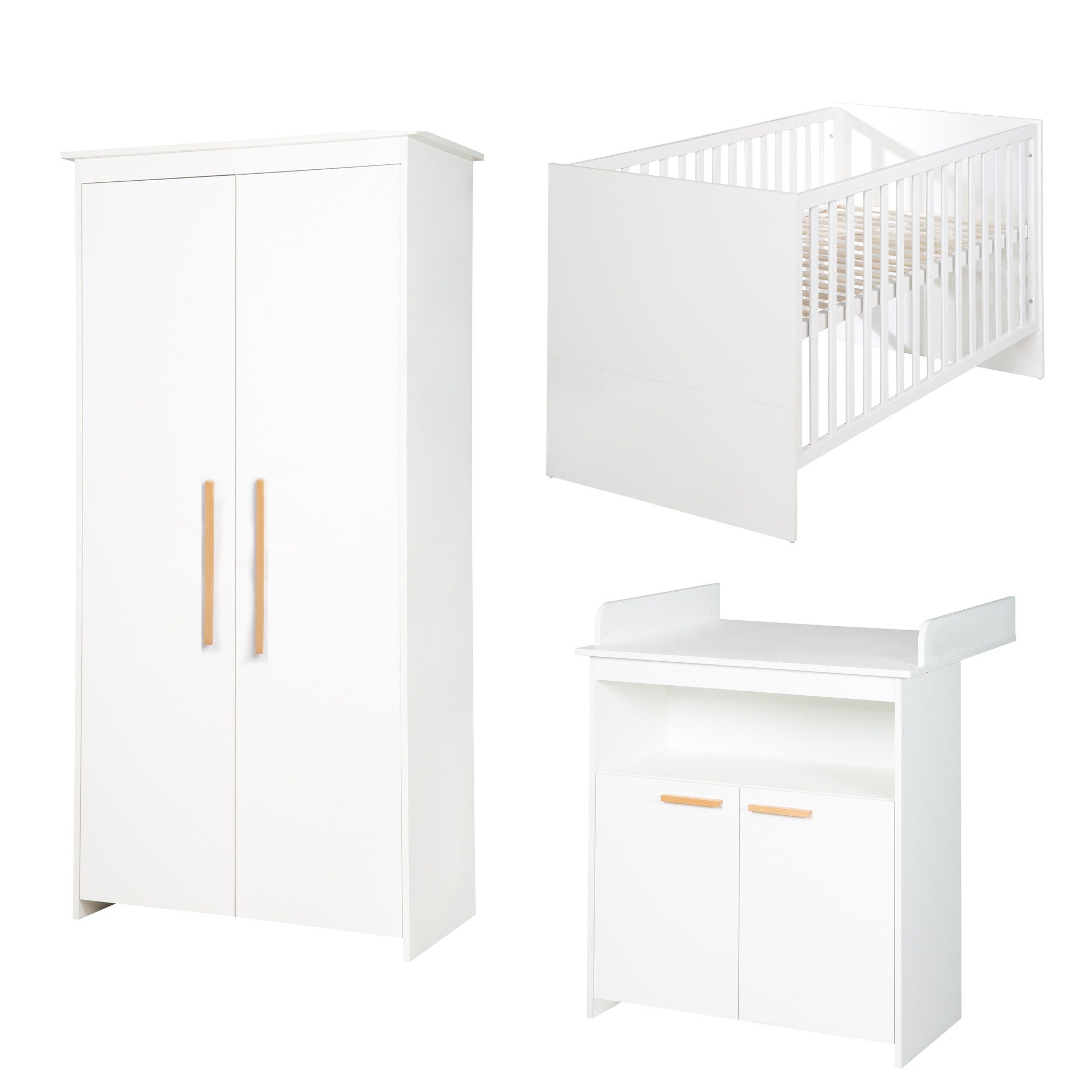 roba® Babyzimmer-Komplettset Lilo 3-teilig - Weiß - Aus Holz - Klassisches Design, Mitwachsend durch Höhenverstellung, Schlupfsprossen, offenes Fach
