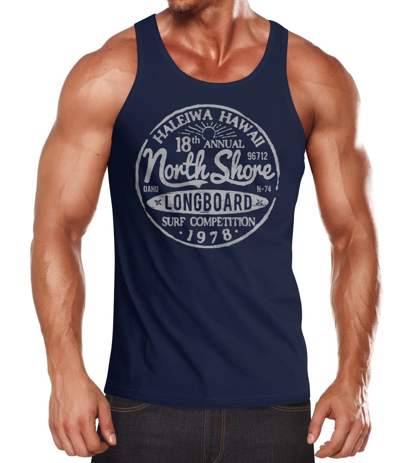 Neverless Tanktop Herren Tank-Top North Shore Longboard Retro Surf Motiv Wellenreiten Muskelshirt Muscle Shirt Neverless® mit Print