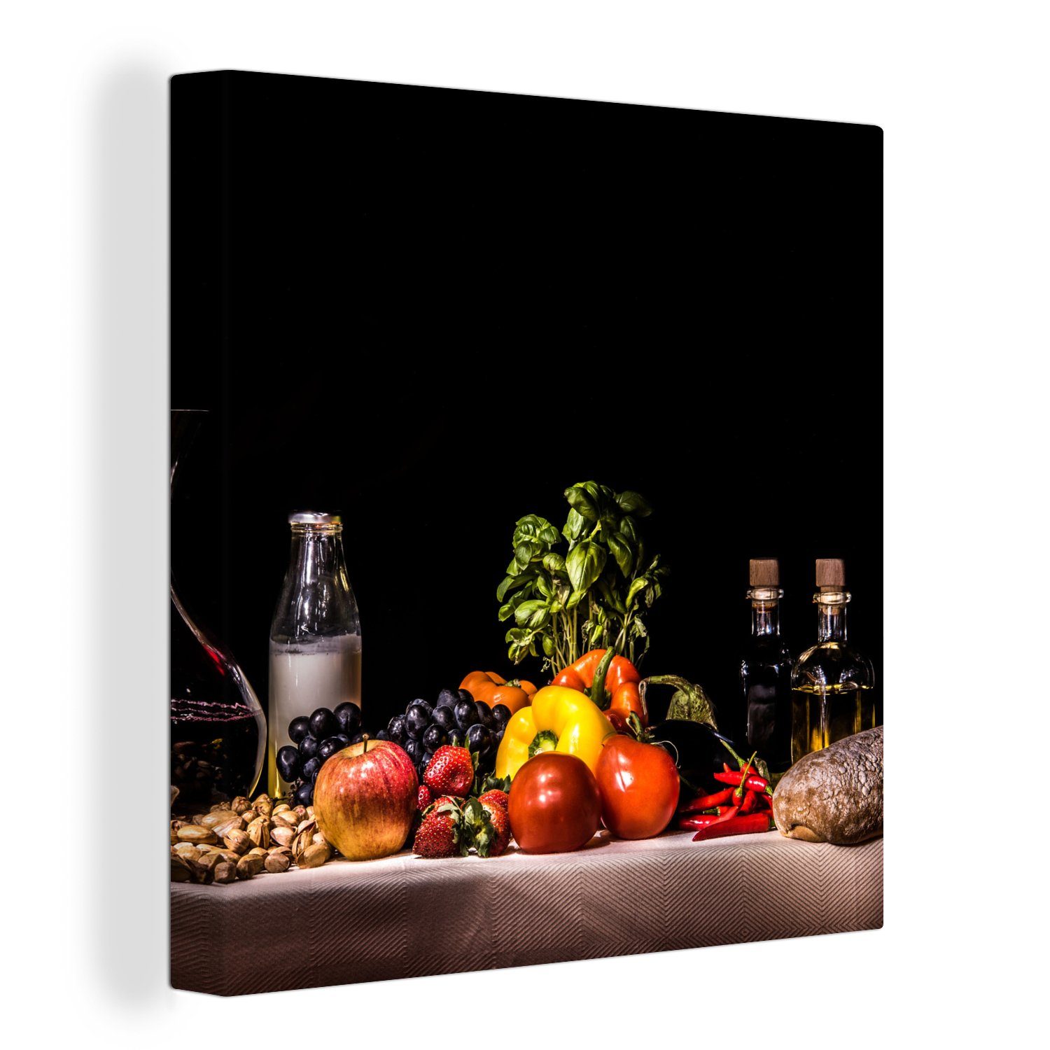OneMillionCanvasses® - Leinwandbild Stilleben - Leinwand Wohnzimmer - für Schwarz, Essen Bilder Trinken Schlafzimmer - (1 St), Obst