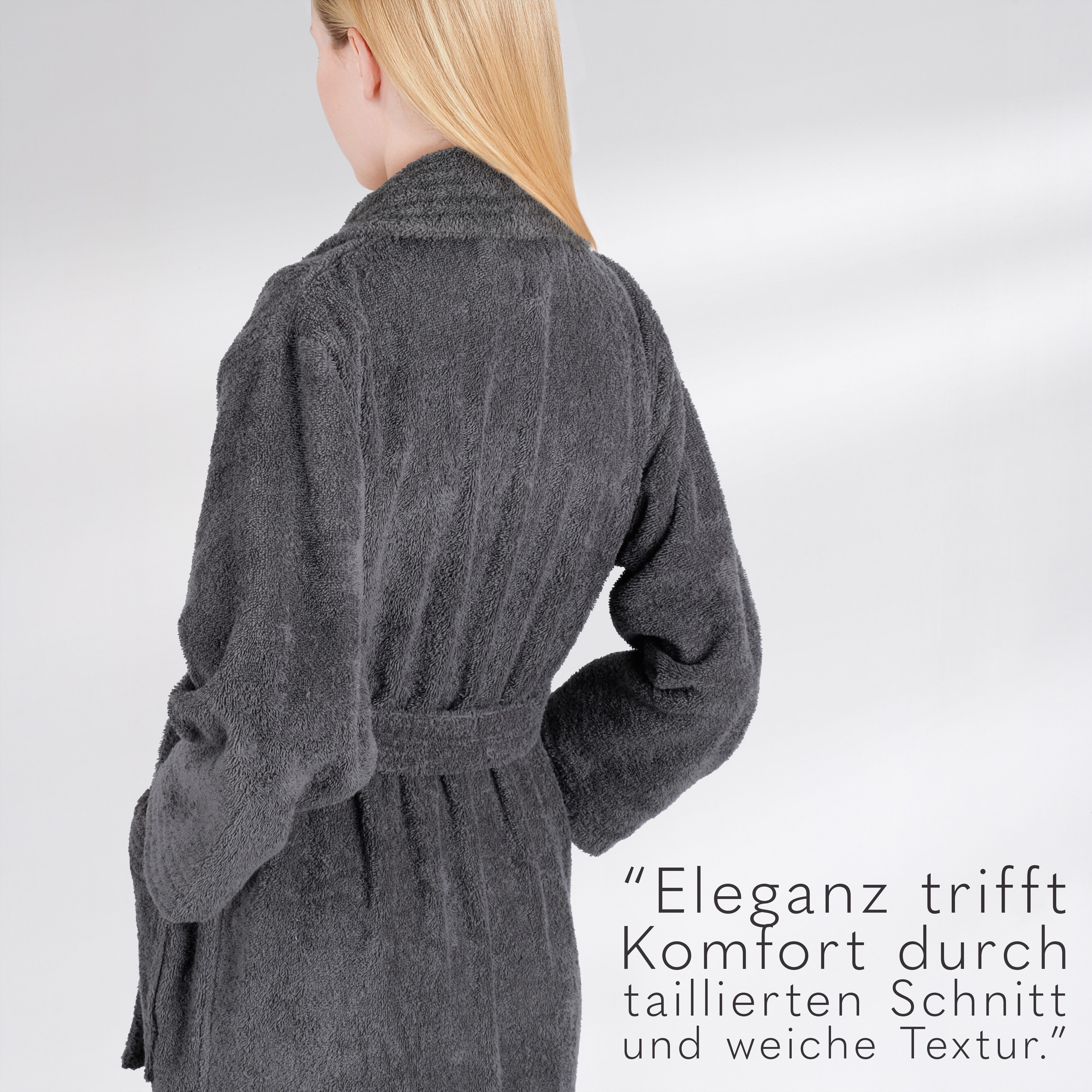 HAMMETEX Damenbademantel Ren, 100% Baumwolle, Langform, Baumwolle, Schalkragen, Gürtel, 380 g/m² Frottee Bademantel mit Taschen – Saugfähig & Weich