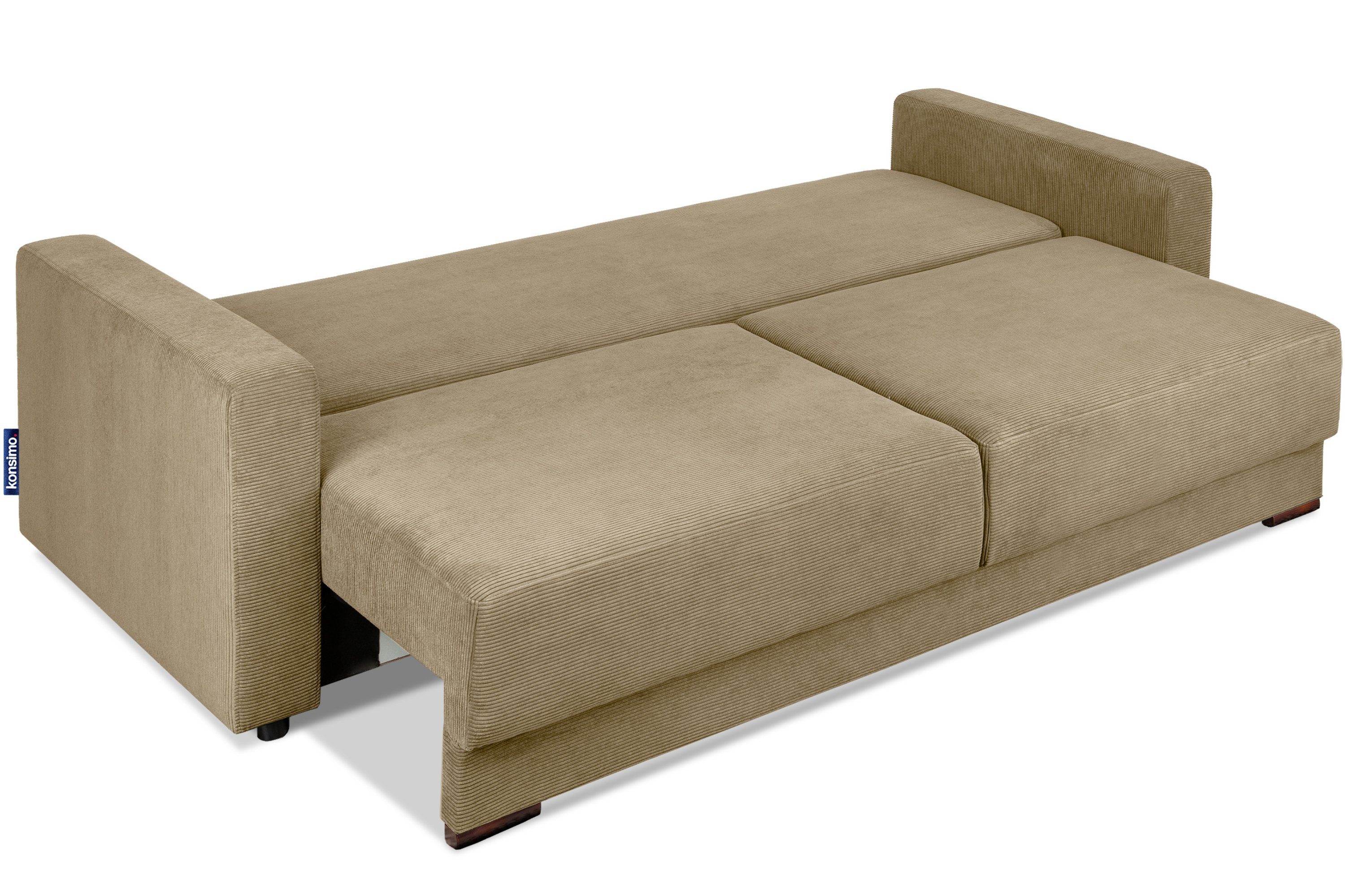Konsimo Schlafsofa RUVIS Sofa 3 Sitz- Personen, Garantie Schlaffunktion, mit und des Bettkasten Schlafkomforts
