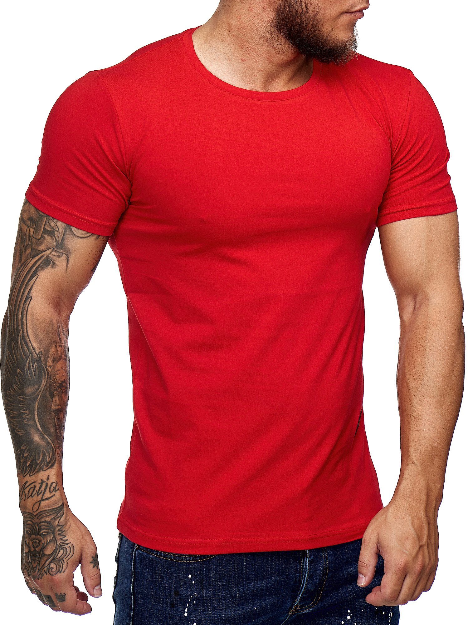 Fitness (Shirt OneRedox Rot T-Shirt Freizeit Kurzarmshirt 1-tlg) Polo Casual Tee, 7031ST