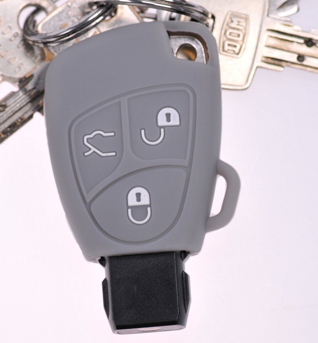mt-key Schlüsseltasche Autoschlüssel Softcase Silikon Schutzhülle Grau, für Mercedes Benz W169 A B C CL CLK E M R S SL SLK Klasse 3 Tasten