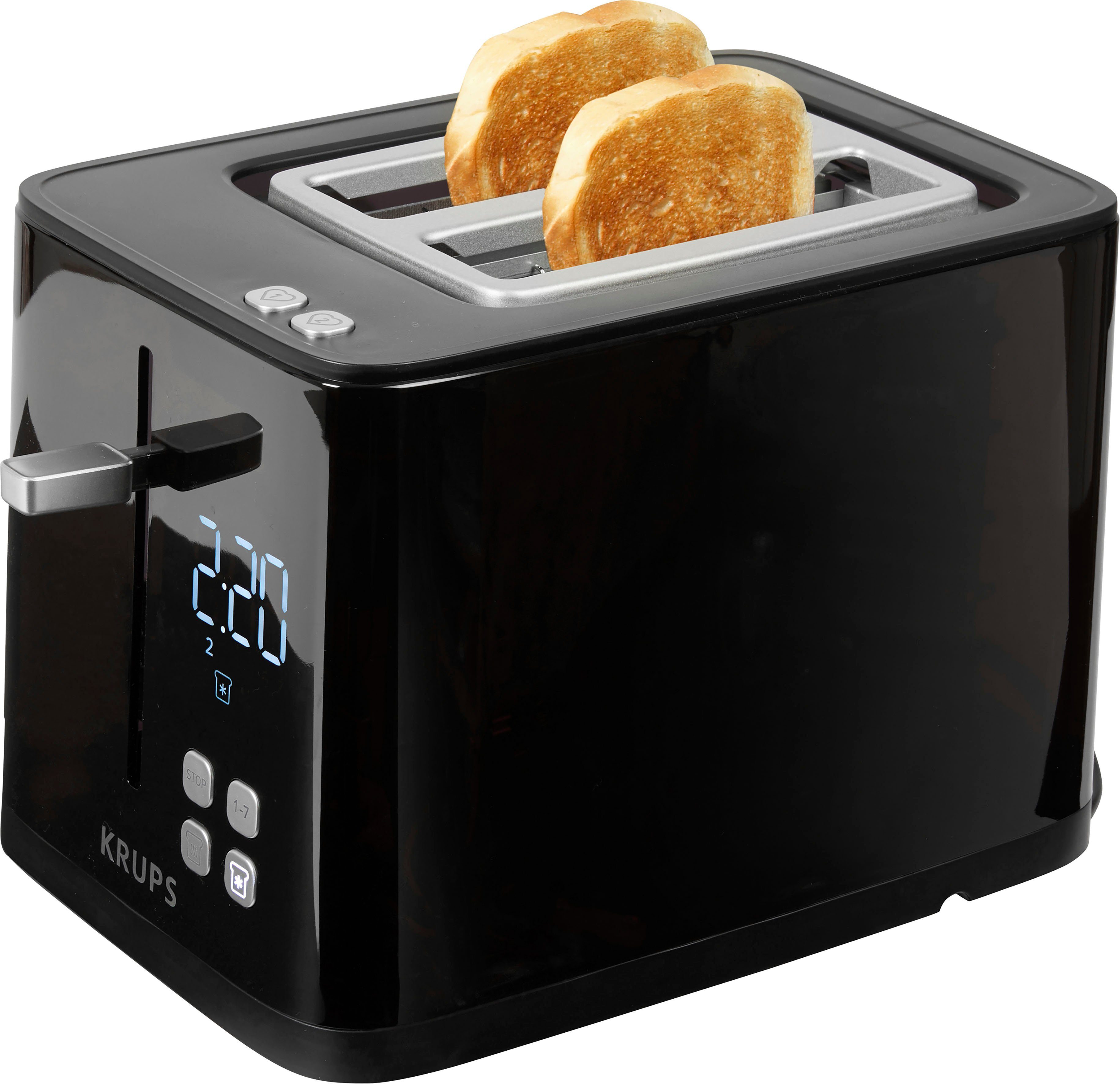 Krups Toaster KH6418 Smart'n Light, 2 kurze Schlitze, 800 W, Digitaldisplay, 7 Bräunungsstufen, automatische Zentrierung des Brots